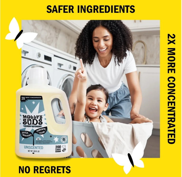 Molly's Suds 2x Concentrated Liquid Laundry Detergent Sensitive Skin Unscented 46 fl oz 90 Loads