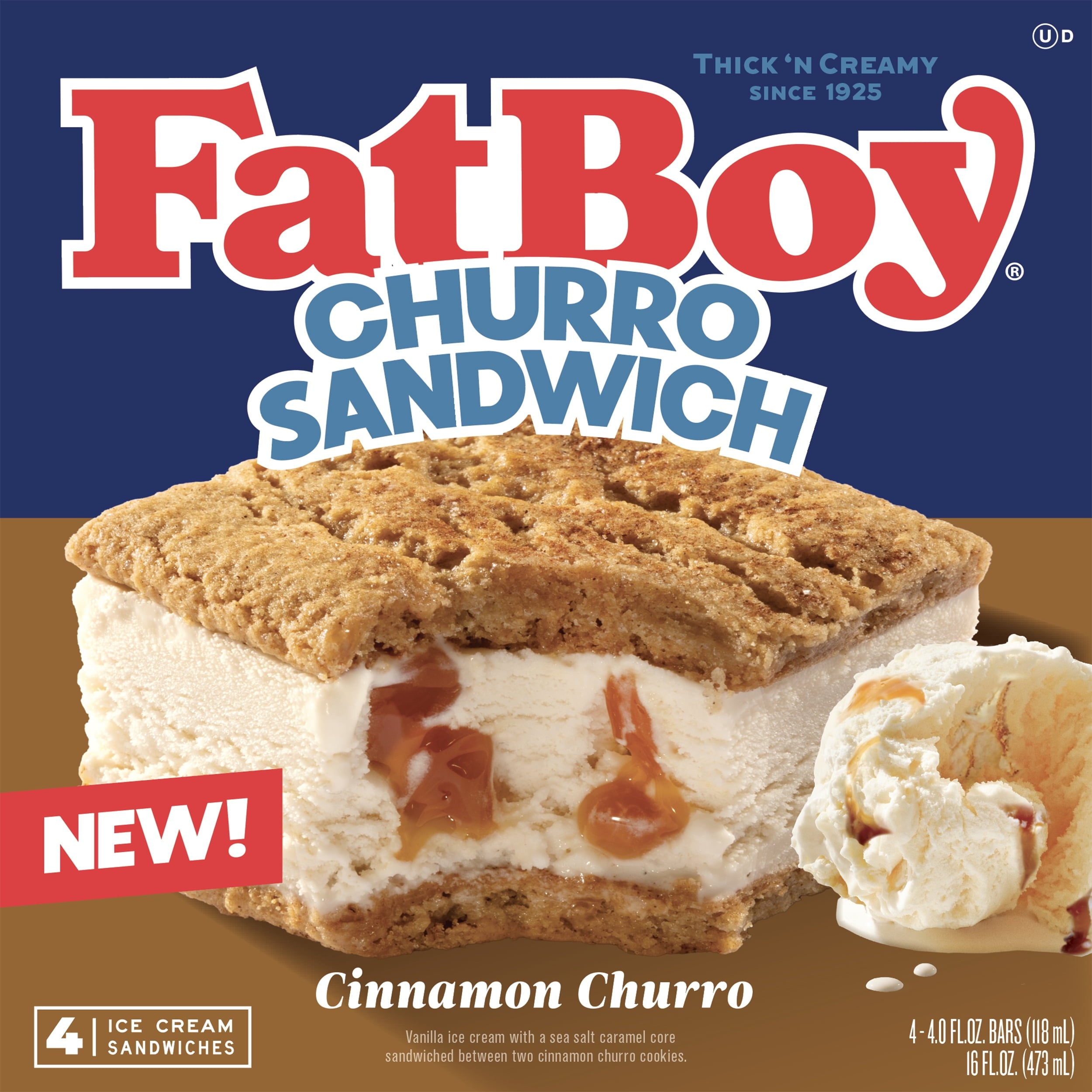 FatBoy Cinnamon Churro Ice Cream Sandwiches 4 Count 16 Fl Oz