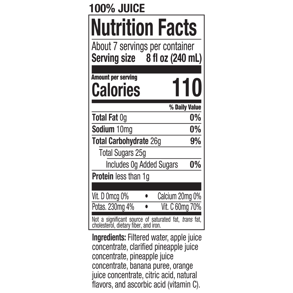 Dole 100% Pineapple Orange Banana Juice Pulp-Free Chilled 52 fl oz