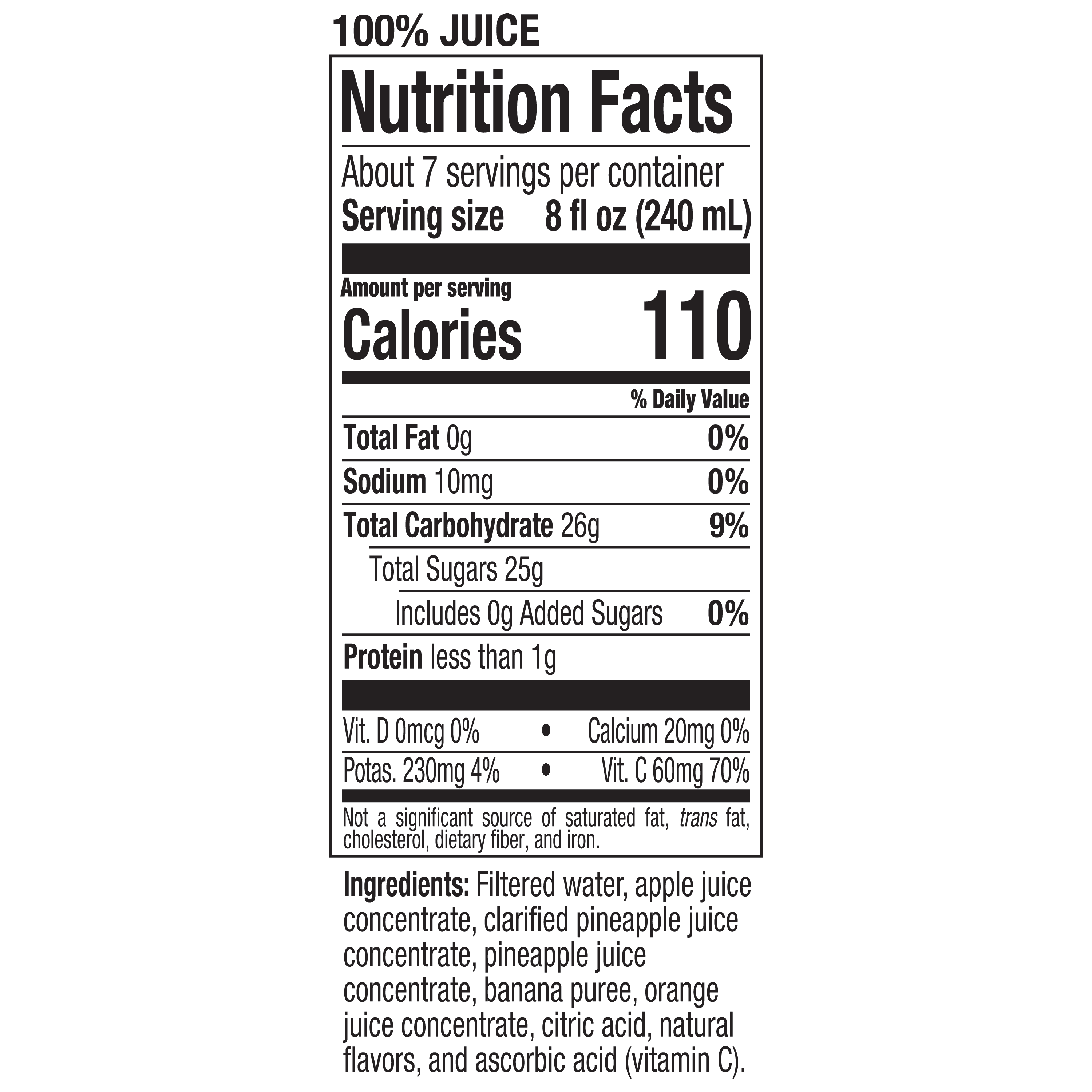 Dole 100% Pineapple Orange Banana Juice Pulp-Free Chilled 52 fl oz