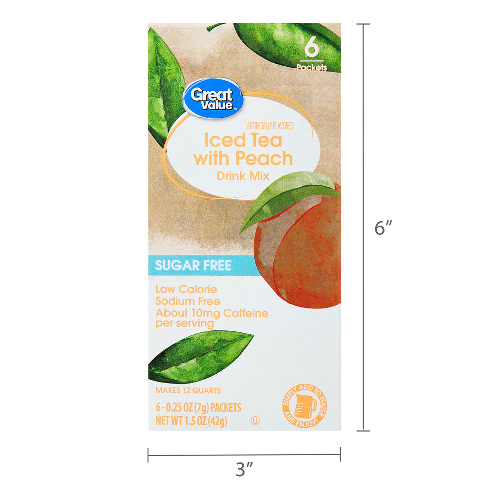 Great Value Iced Tea with Peach Sugar Free Instant Drink Mix 0.25 oz 6 Count