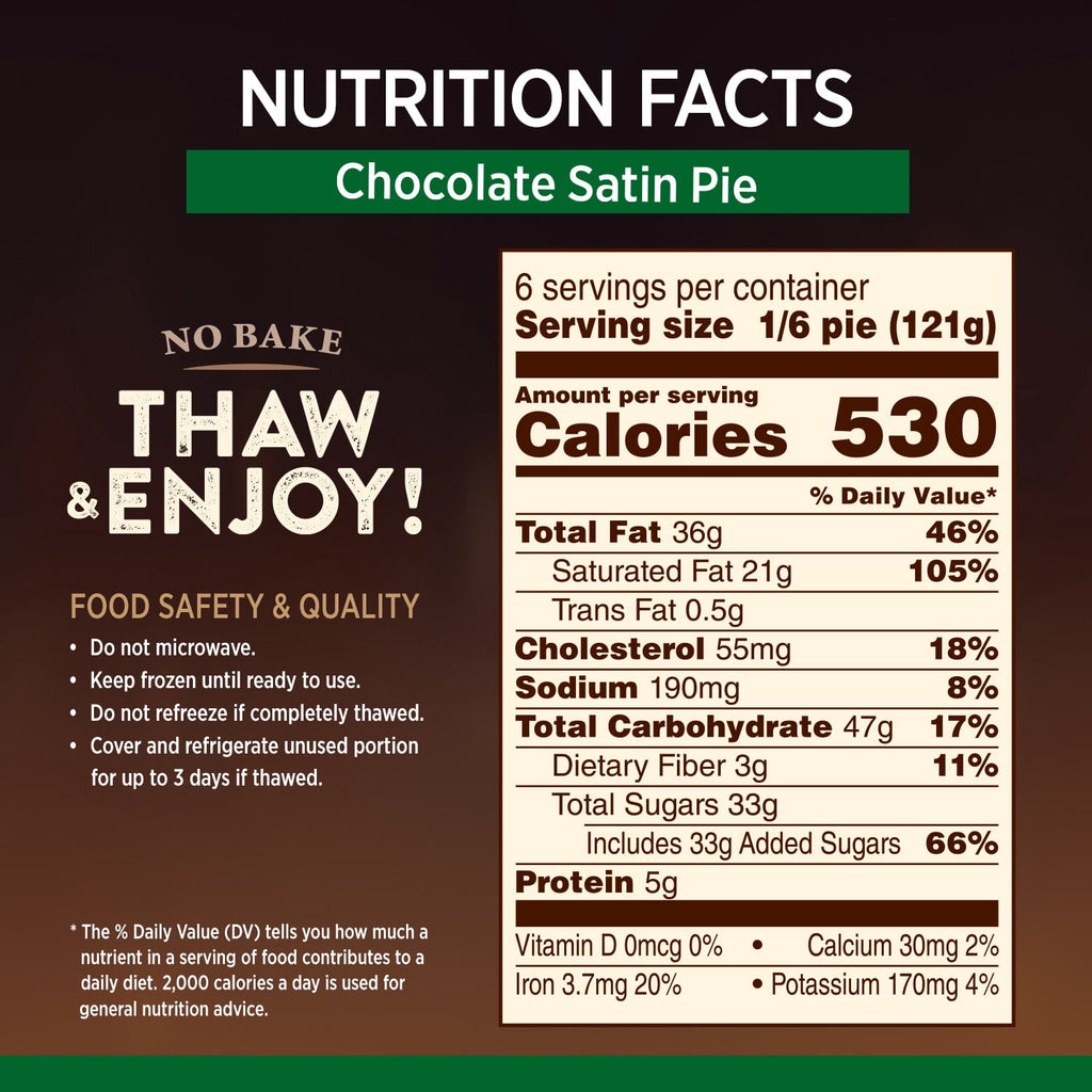 Chocolate Satin Pie 25.6 Oz 6 Servings Frozen Marie Callender's