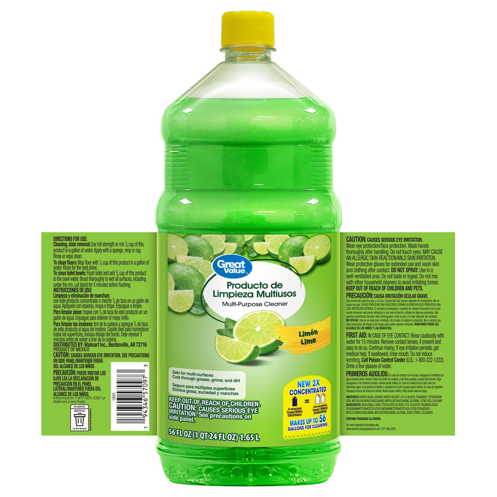 Great Value Multi-Purpose Cleaner 2x Concentrated Lemon Scent 56 fl oz