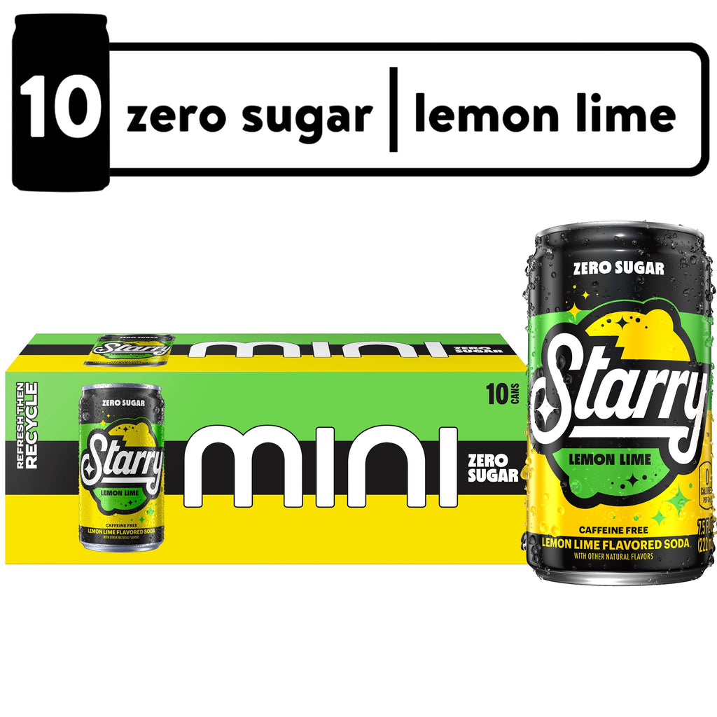 Starry Zero Sugar Lemon Lime Soda Pop Mini Cans 7.5 Fl Oz 10 Pack