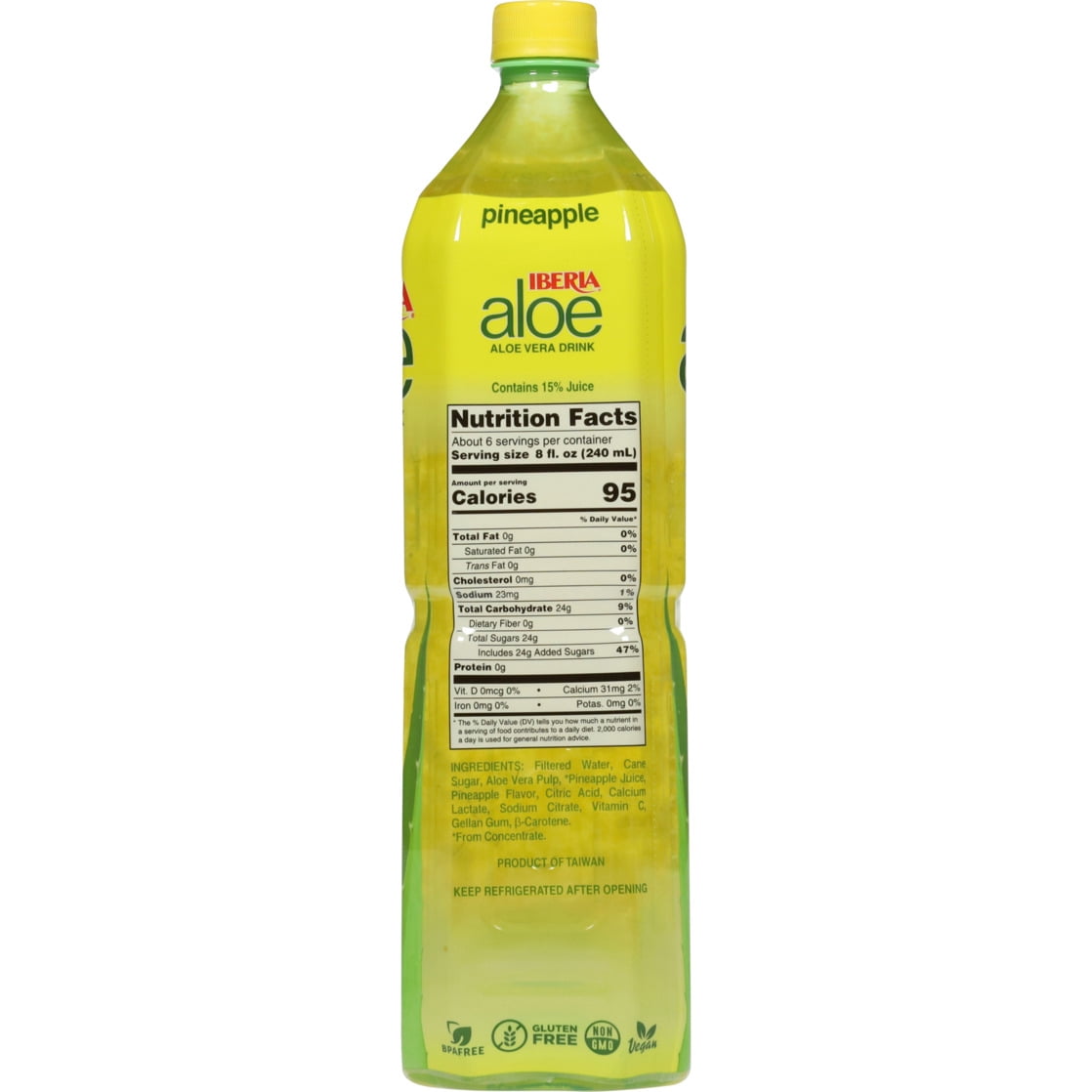 Iberia Pineapple Aloe Vera Drink with Pure Aloe Pulp 50.8 fl oz Bottle