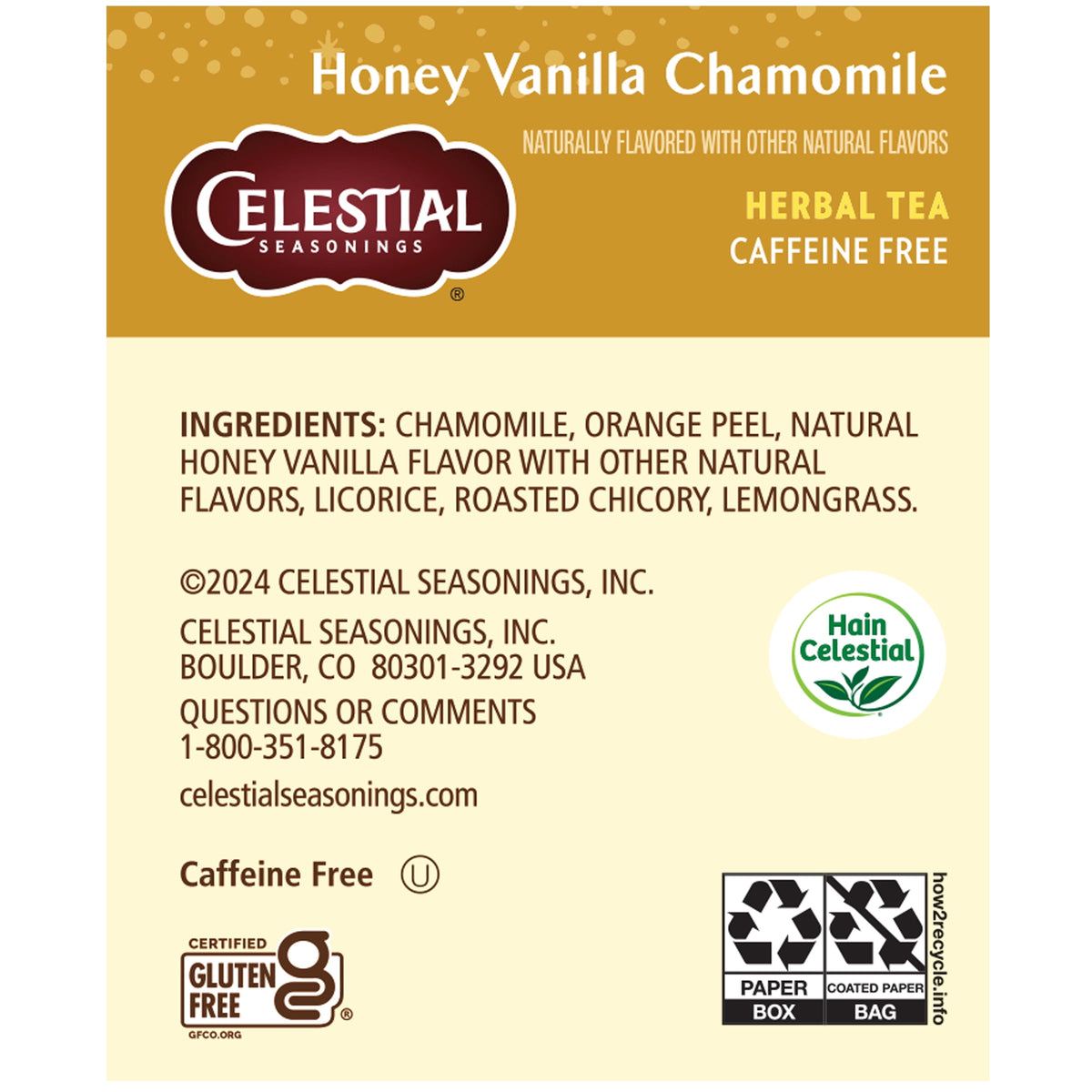 Celestial Seasonings Honey Vanilla Chamomile Caffeine-Free Herbal Tea Bags 1.7 oz 20 Count