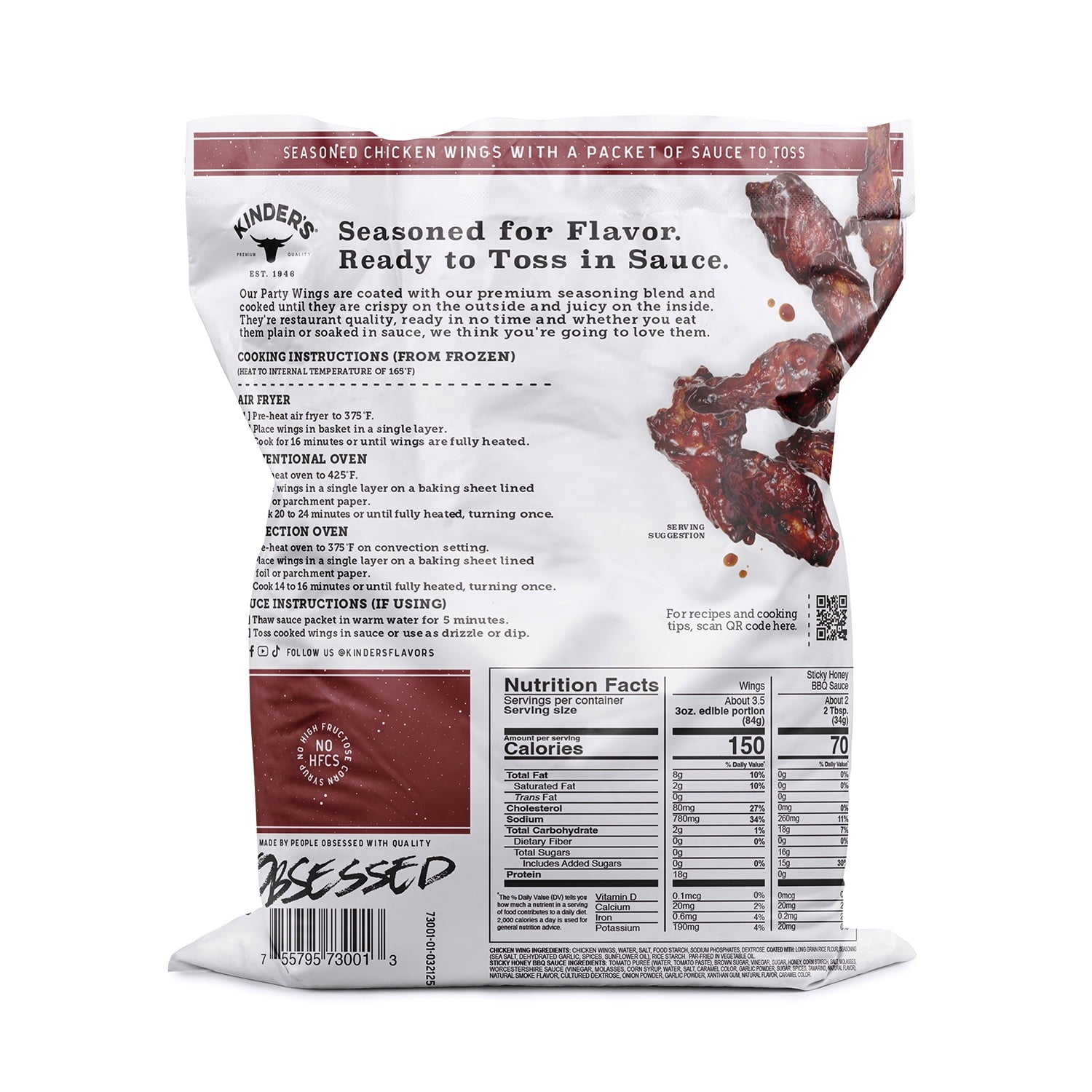 Kinder's Sticky Honey BBQ Frozen Chicken Wings 19 Oz