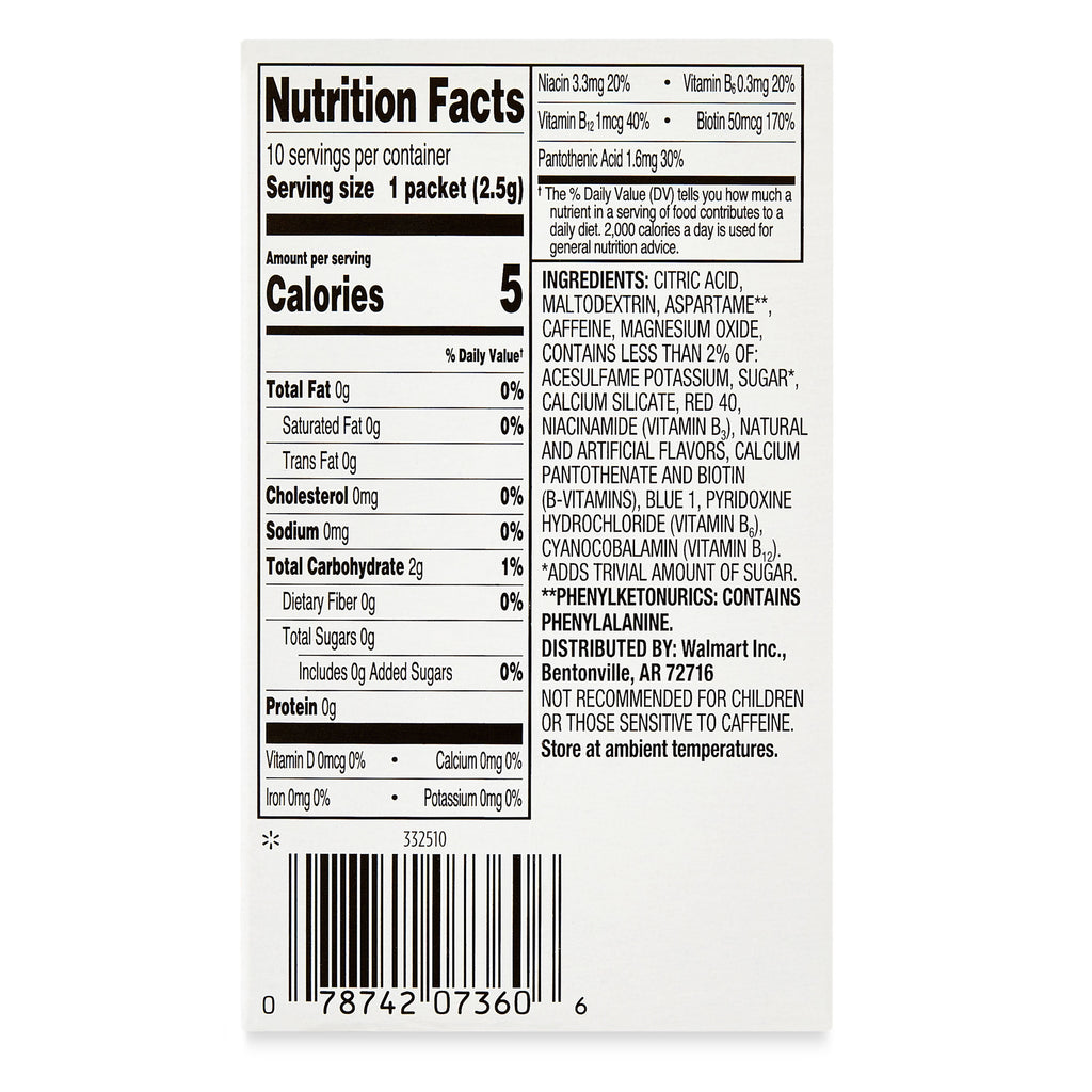 Great Value Sugar-Free Blueberry Acai Energy Drink Mix Packets 0.08 oz 10 Count