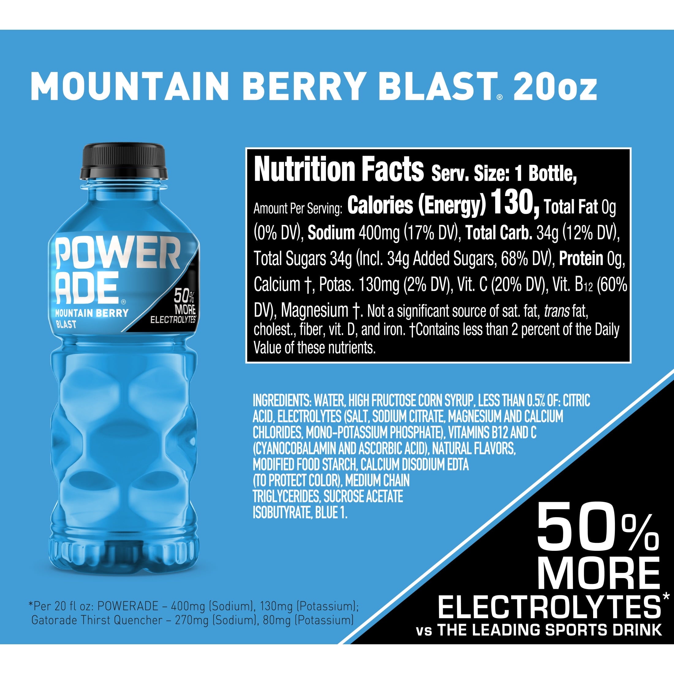 Powerade Mountain Berry Blast Electrolyte Sports Drink 20 fl oz 8 Count