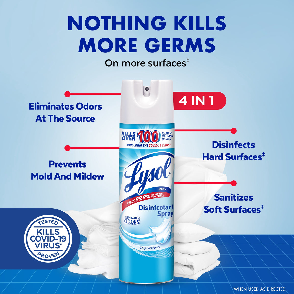 Lysol Disinfectant Spray Sanitizing Antibacterial Deodorizer Crisp Linen 19 fl oz 2 Pack