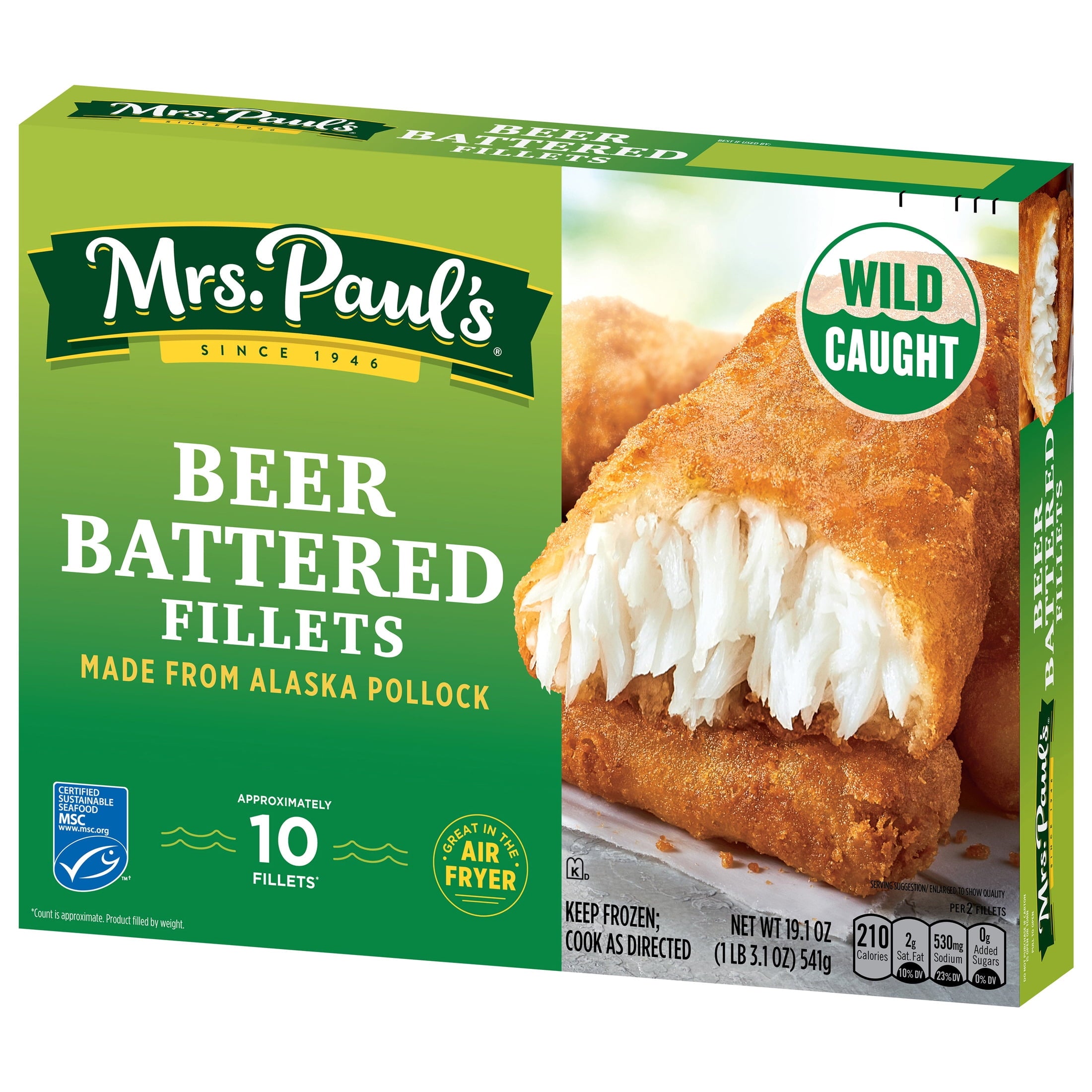 Mrs. Paul's Crispy Beer Battered Wild-Caught Fish Fillets Frozen 10 Count 19.45 Oz