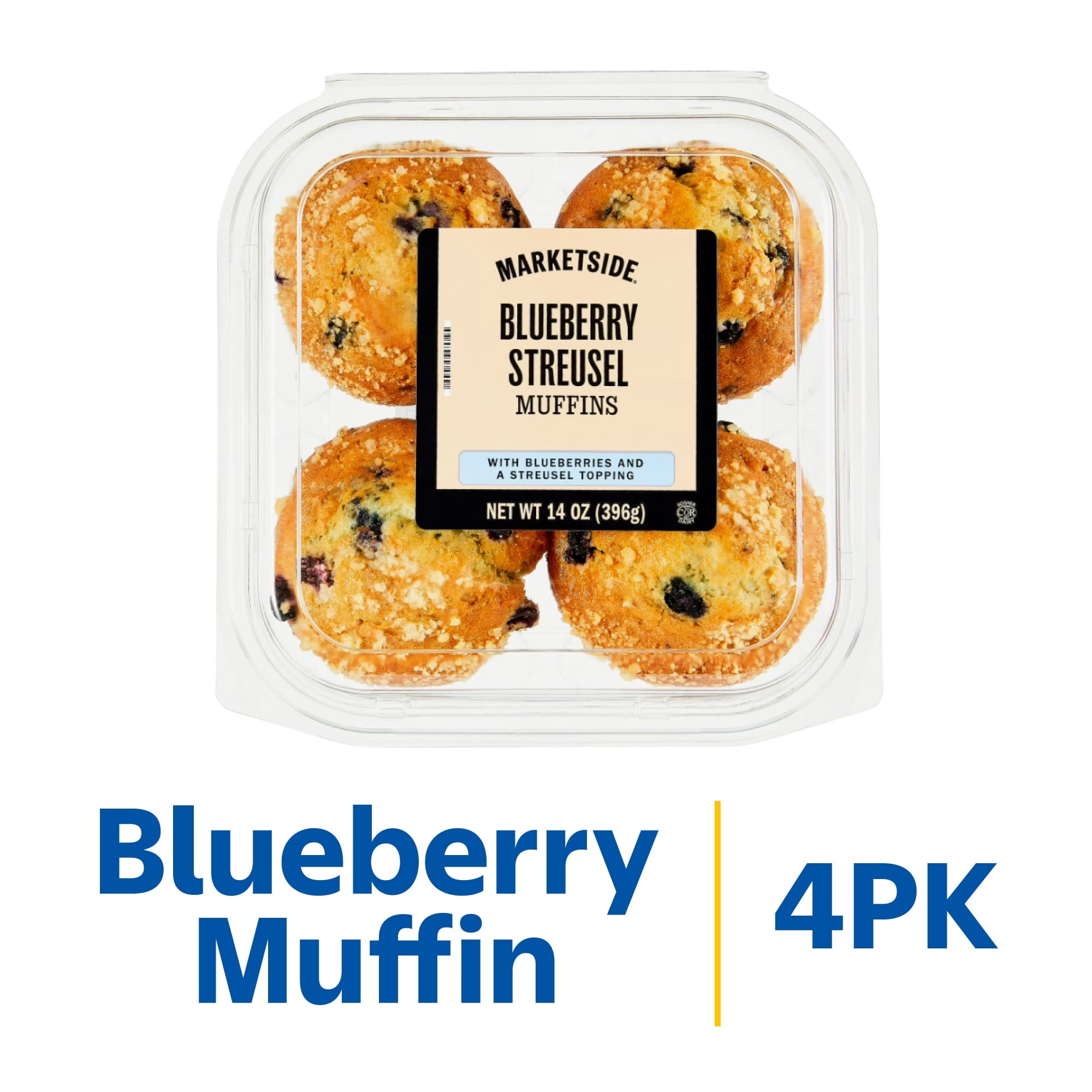 Baked Blueberry Muffins 14 Oz 4 Count Kosher Dairy Marketside