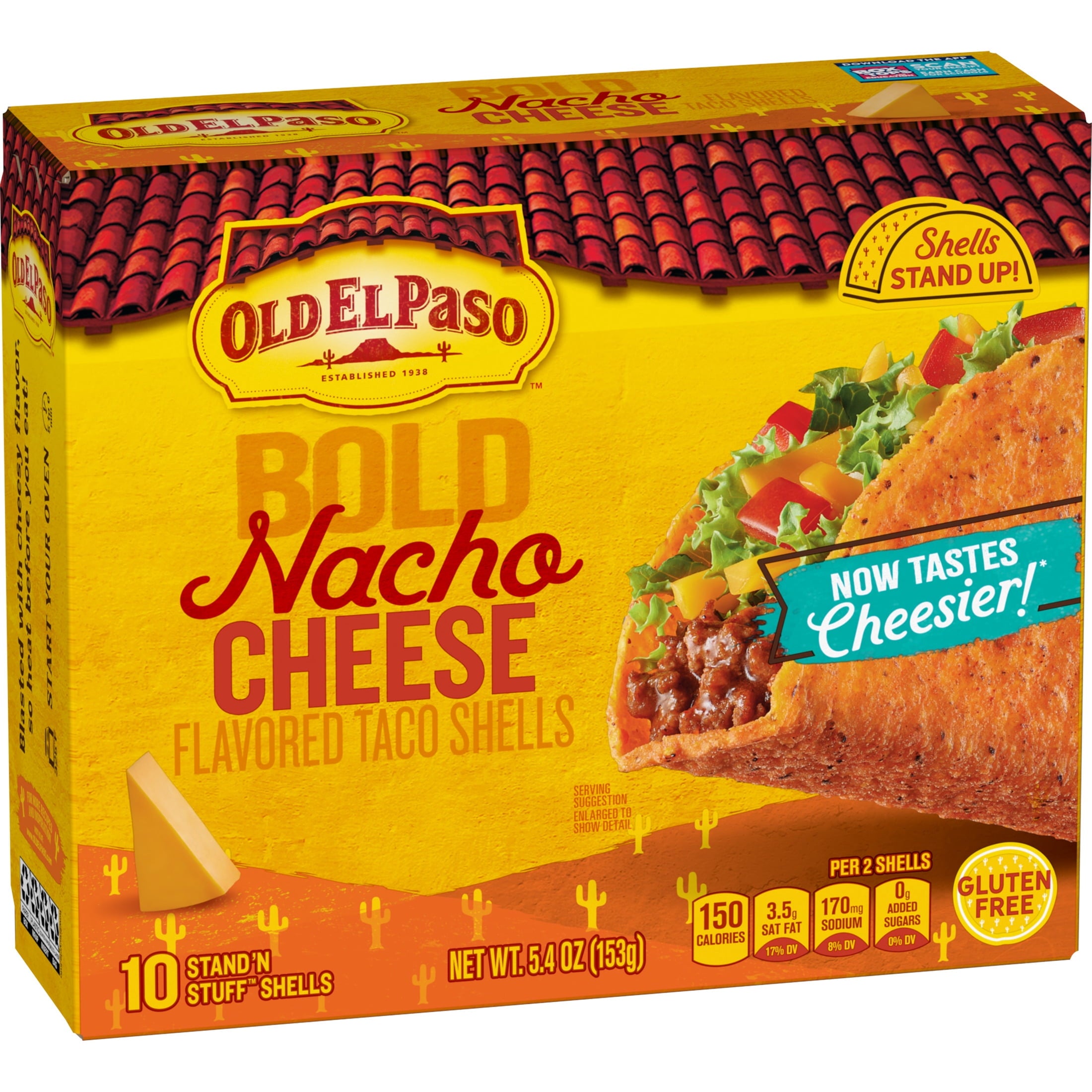 Stand 'N Stuff Bold Nacho Cheese Taco Shells 5.4 Oz 10 Count Old El Paso
