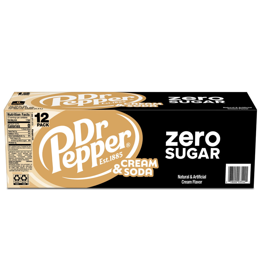 Dr Pepper & Cream Zero Sugar Soda Pop Cans 12 Fl Oz 12 Pack