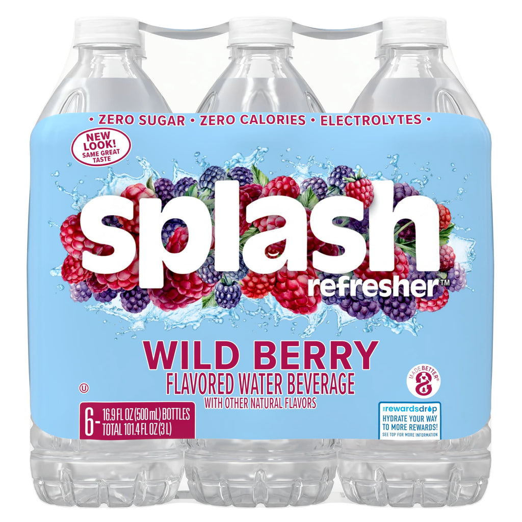 Splash Blast Wild Berry Flavored Water 16.9 fl oz Plastic Bottles 6 Pack