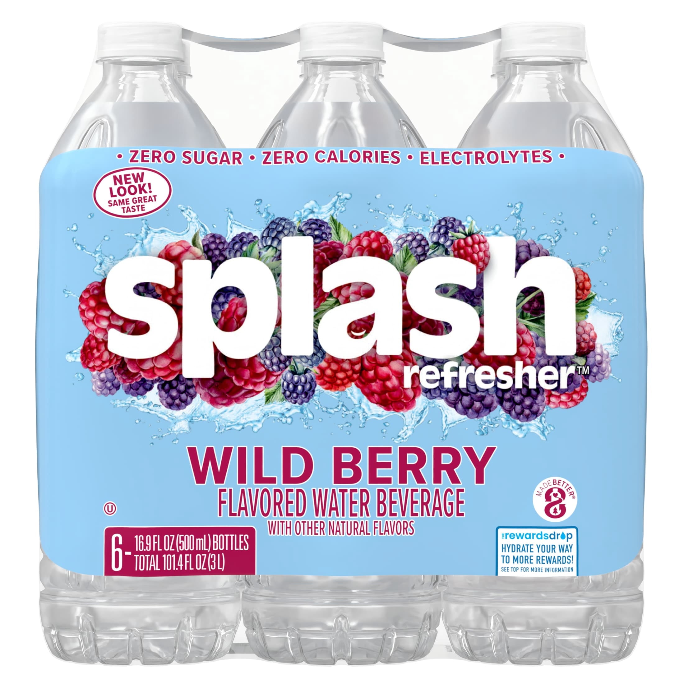 Splash Blast Wild Berry Flavored Water 16.9 fl oz Plastic Bottles 6 Pack