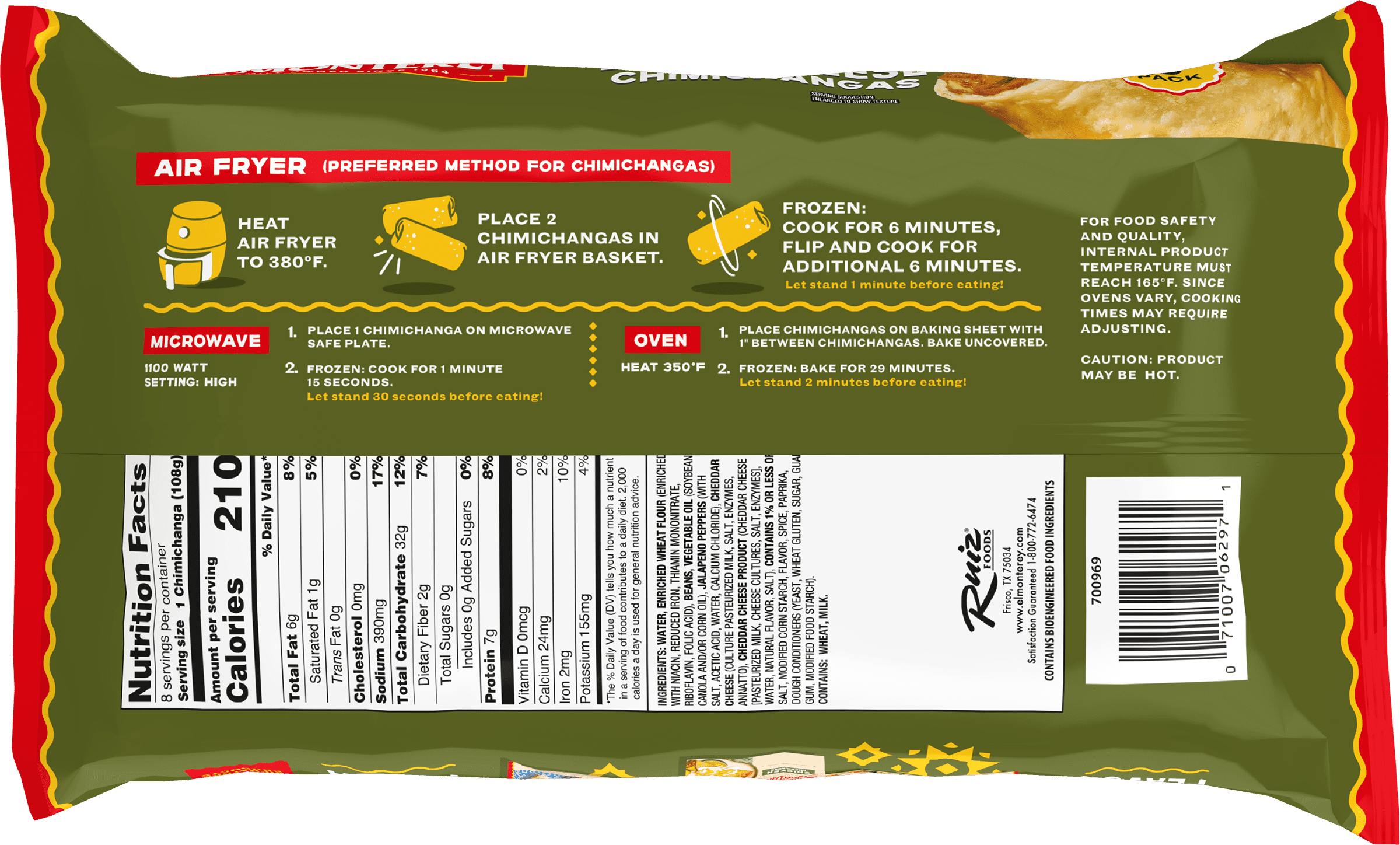 El Monterey Spicy Jalapeno Bean & Cheese Chimichangas Frozen 30.4 Oz 8 Count