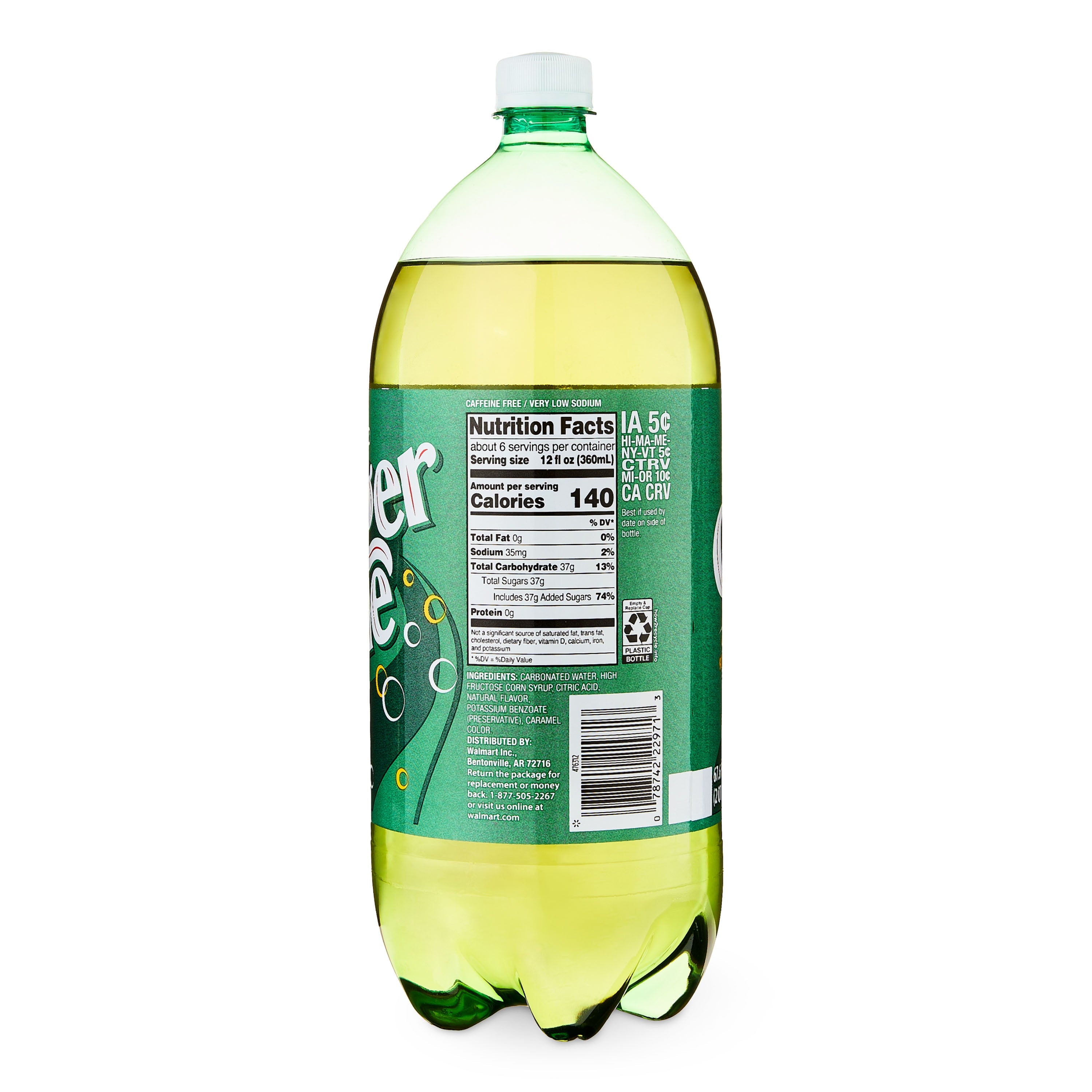 Great Value Caffeine-Free Ginger Ale Soda Pop Bottle 2 Liter
