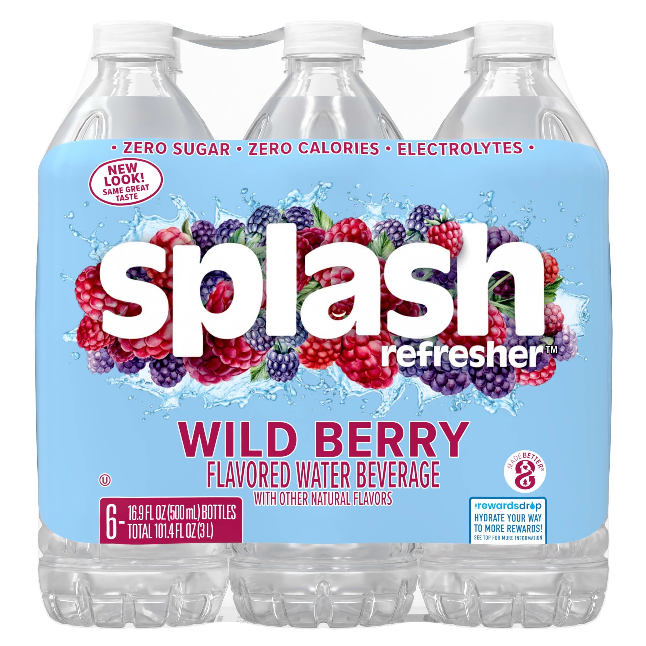 Splash Blast Wild Berry Flavored Water 16.9 fl oz Plastic Bottles 6 Pack