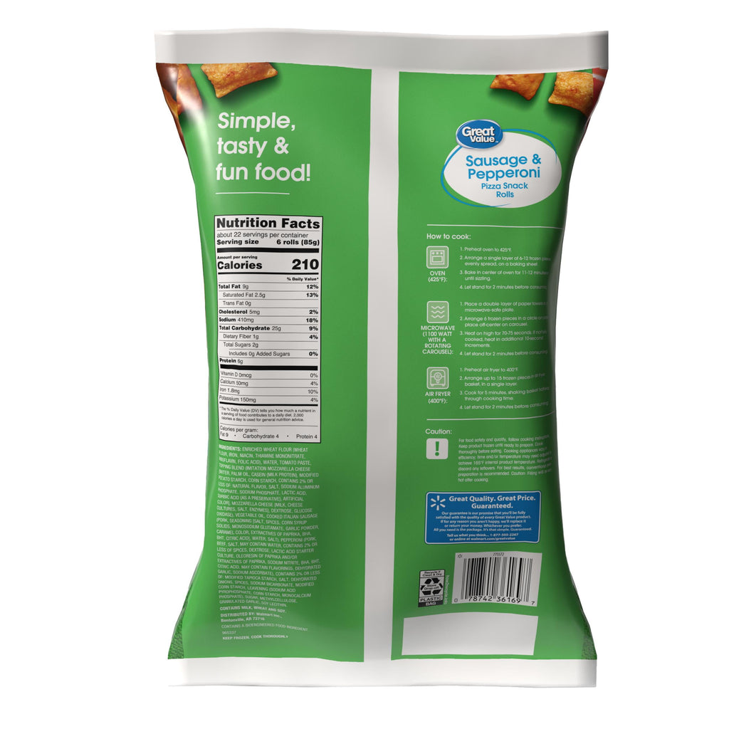 Great Value Sausage & Pepperoni Pizza Snack Rolls Frozen 4 Lb 1 Oz 130 Count