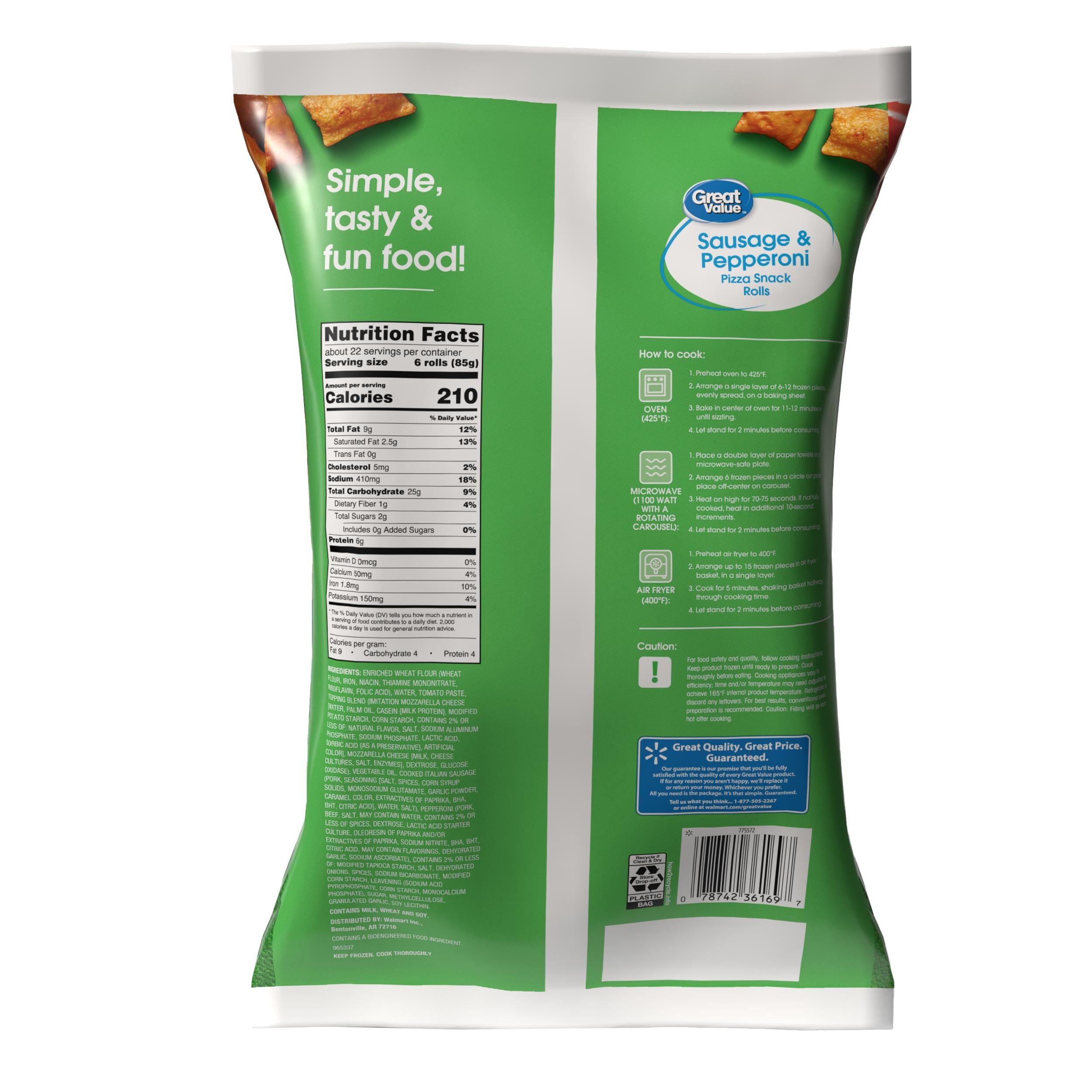 Great Value Sausage & Pepperoni Pizza Snack Rolls Frozen 4 Lb 1 Oz 130 Count