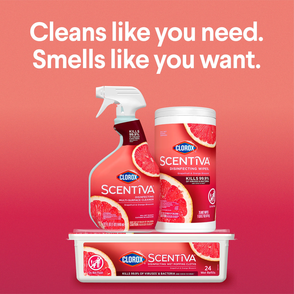 Clorox Scentiva Disinfecting Wipes Grapefruit & Orange Blossom 75 Count