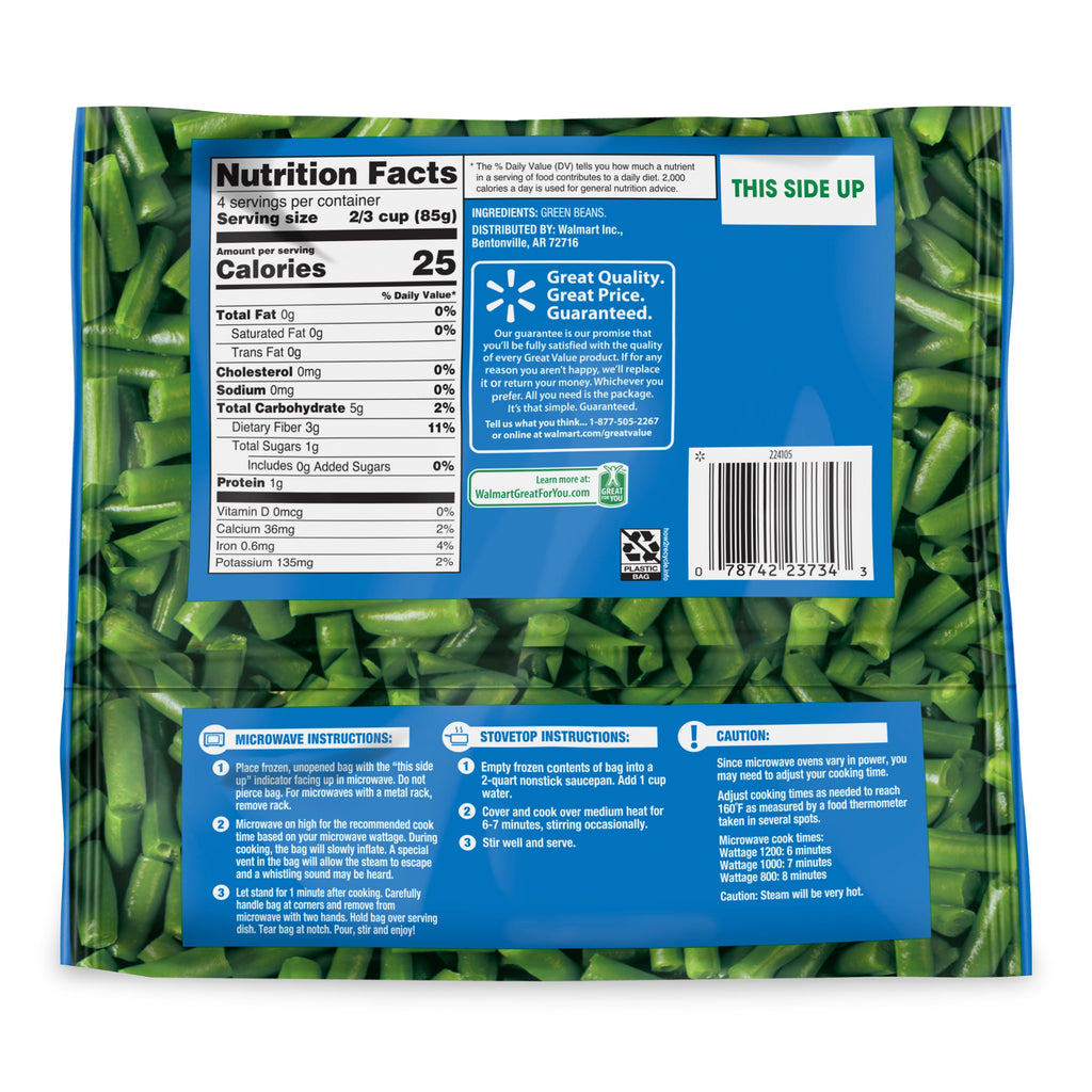 Great Value Cut Green Beans Frozen Vegetables 12 Oz