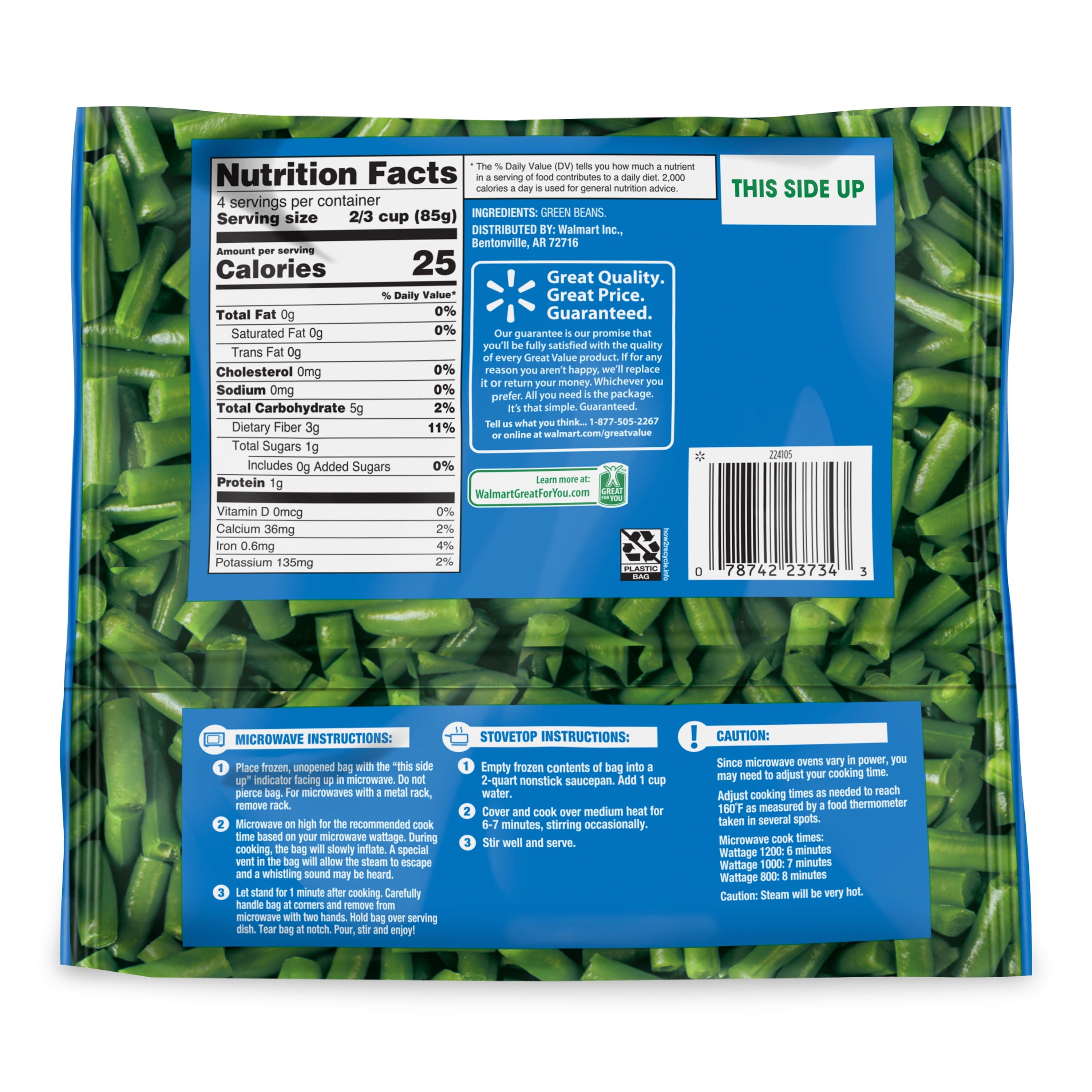 Great Value Cut Green Beans Frozen Vegetables 12 Oz