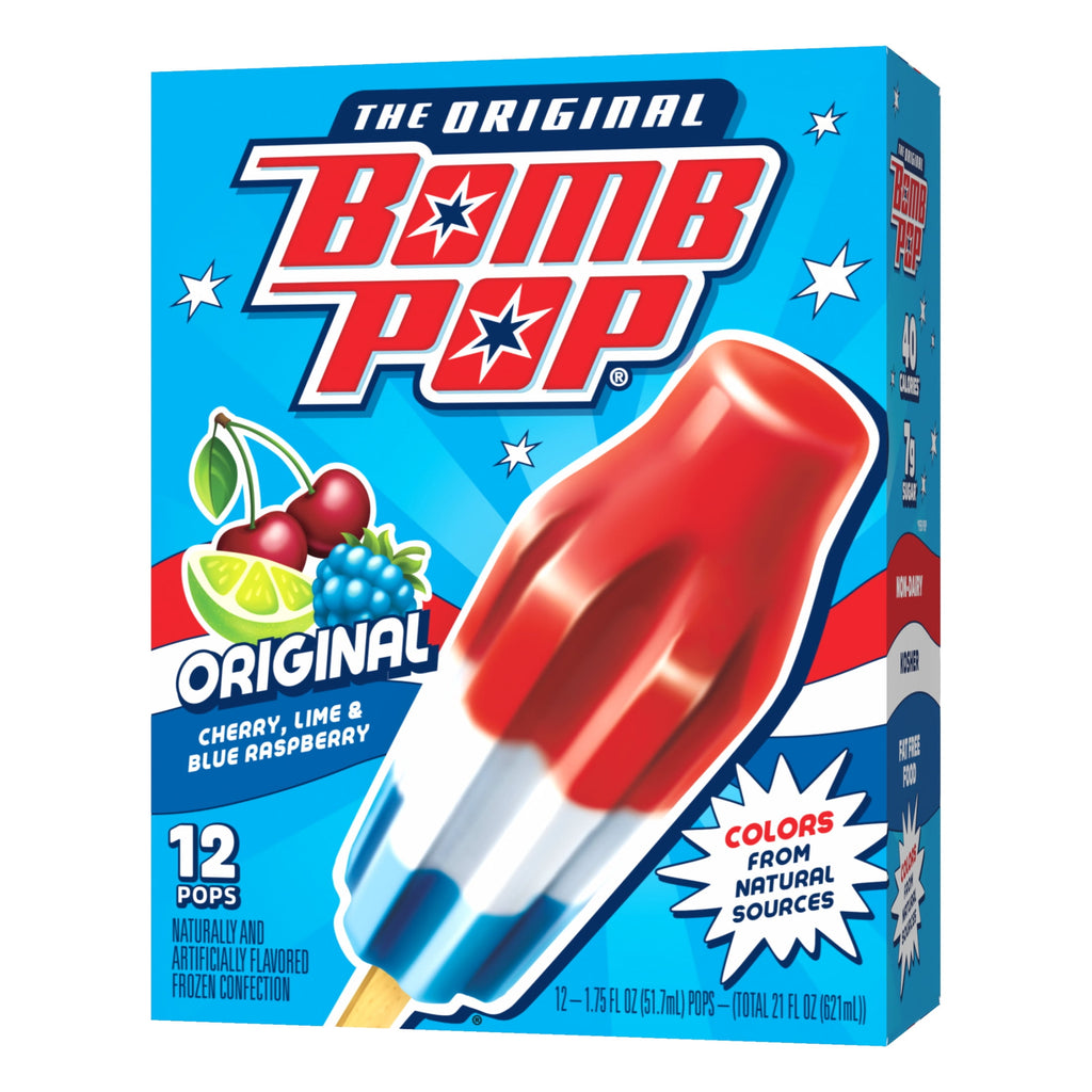 Bomb Pop Original Freeze Ice Pops Cherry Lime & Blue Raspberry 12 Count 21 Fl Oz