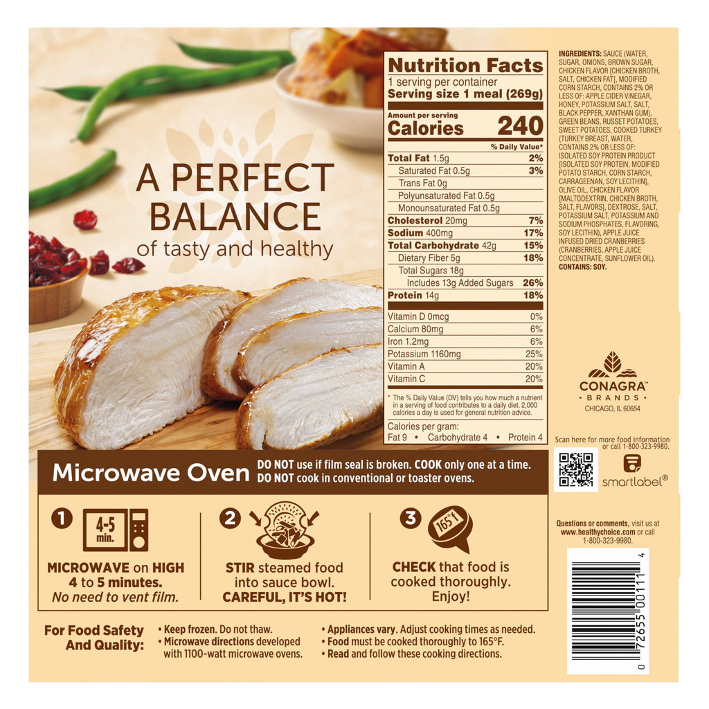 Healthy Choice Cafe Steamers Honey Glazed Turkey & Potatoes Frozen Meal 9.5 Oz