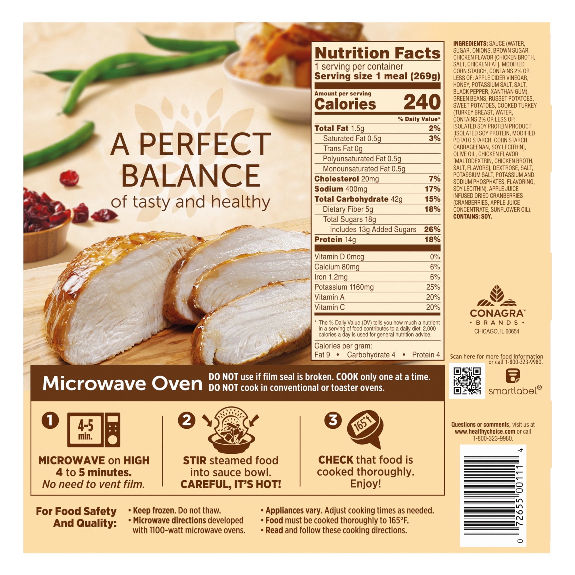 Healthy Choice Cafe Steamers Honey Glazed Turkey & Potatoes Frozen Meal 9.5 Oz