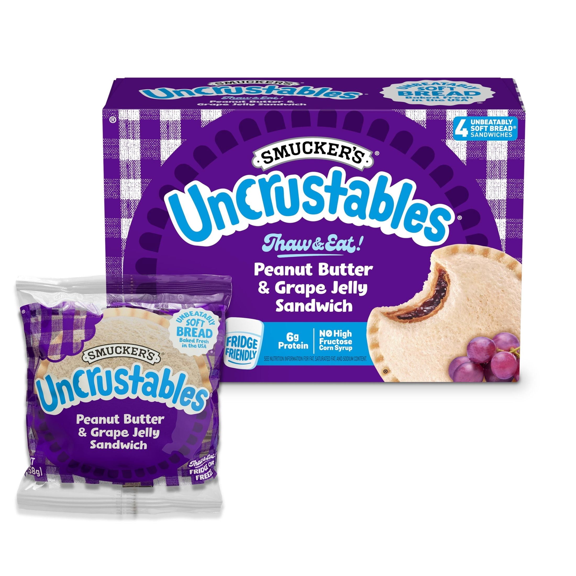 Smucker's Uncrustables Peanut Butter & Grape Jelly Sandwiches Frozen 4 Count 8 Oz