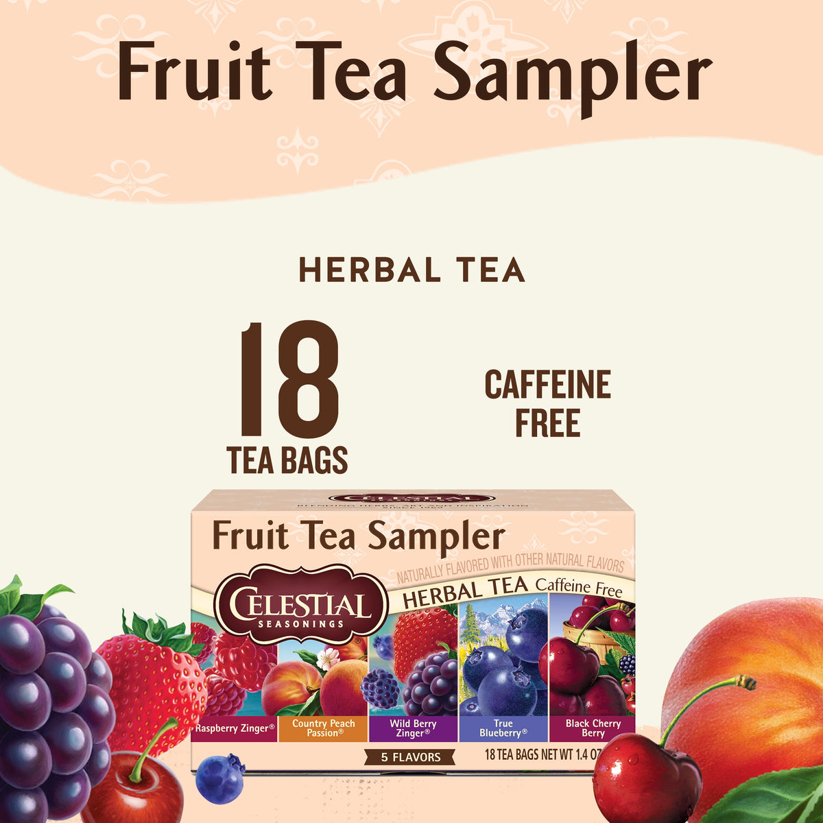 Celestial Seasonings Fruit Tea Sampler Caffeine-Free Herbal Tea Bags 1.4 oz 18 Count