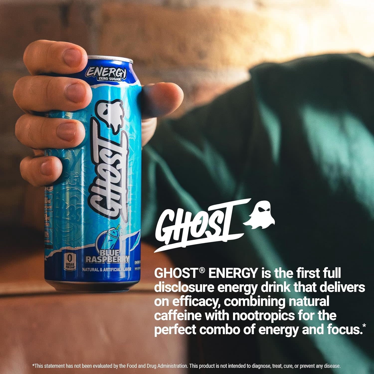 GHOST Energy Zero Sugars Energy Drink Blue Raspberry 16 fl oz Single Can