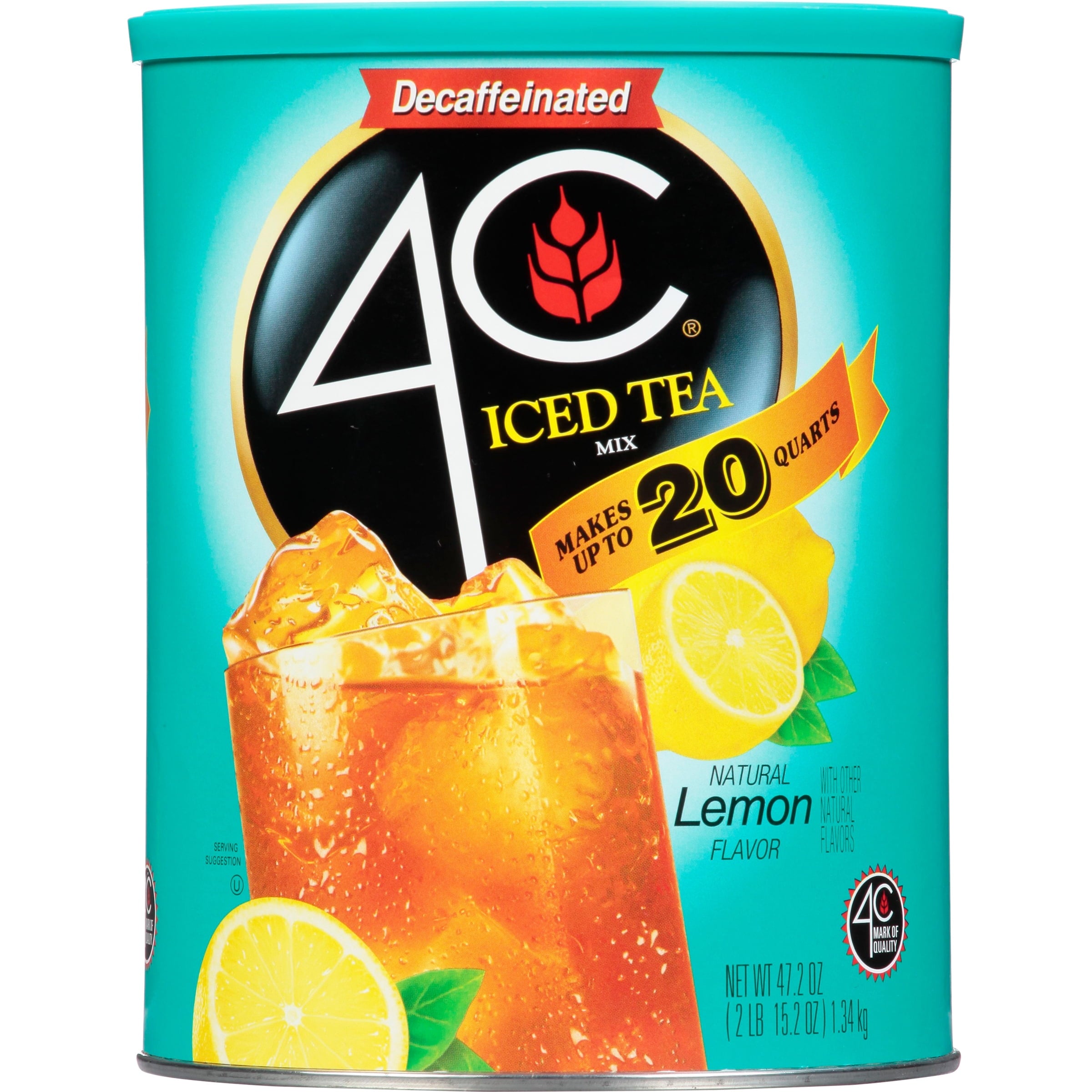 4C Decaf Naturally Decaffeinated Lemon Iced Tea Mix 47.2 oz Canister