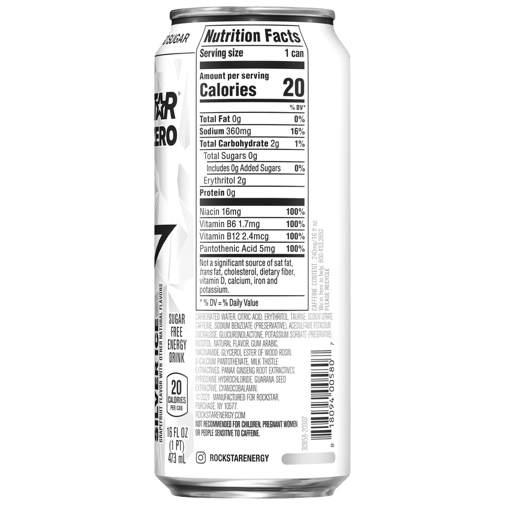 Rockstar Pure Zero Silver Ice Energy Drink 16 fl oz Single Can