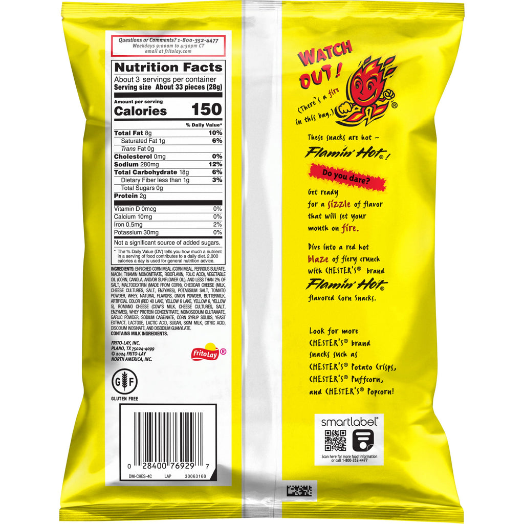 Flamin' Hot Flavored Corn Snacks Fries 3.125 Oz 1 Count Chester's