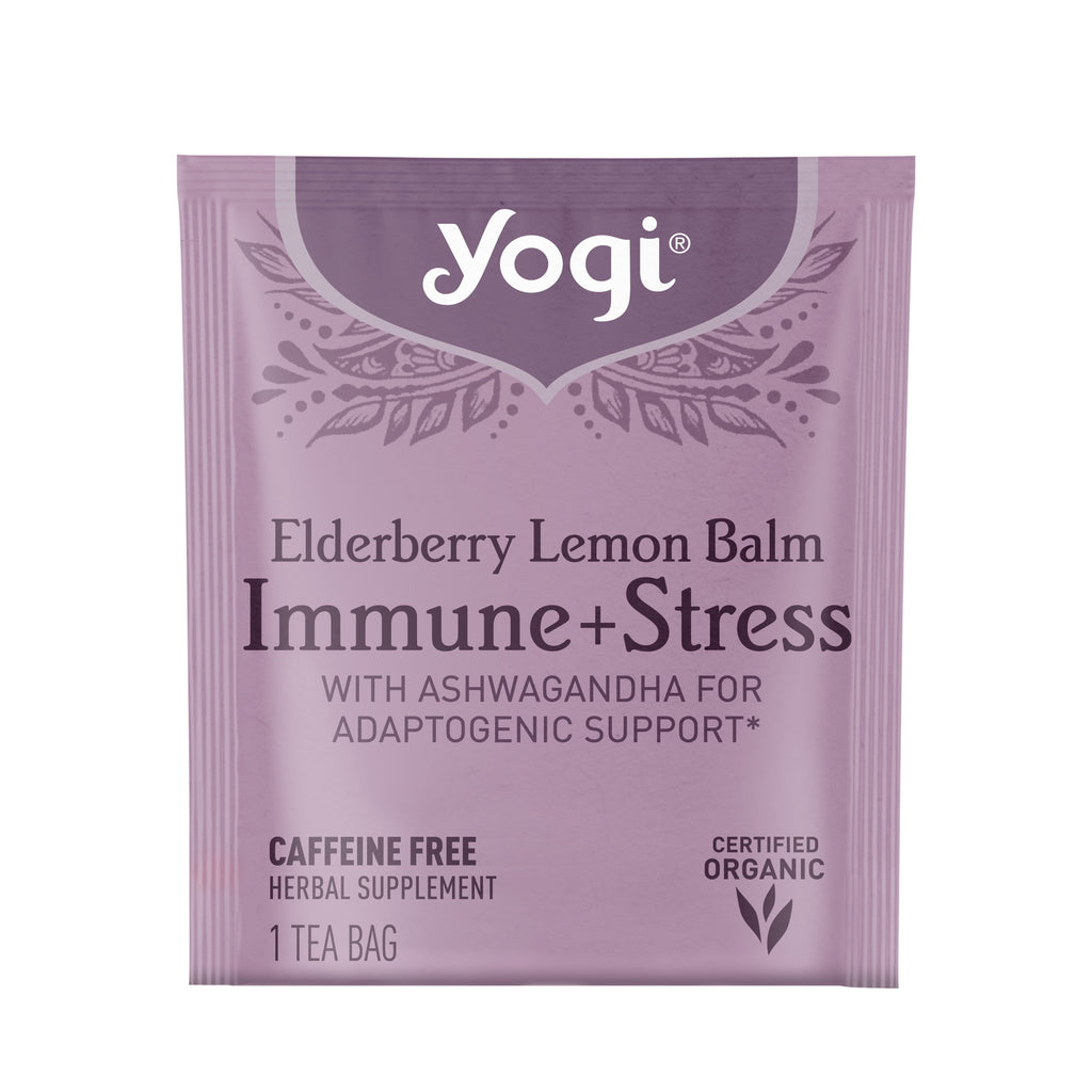Yogi Elderberry Lemon Balm Immune Plus Stress Organic Herbal Wellness Tea Bags Caffeine-Free 16 Count