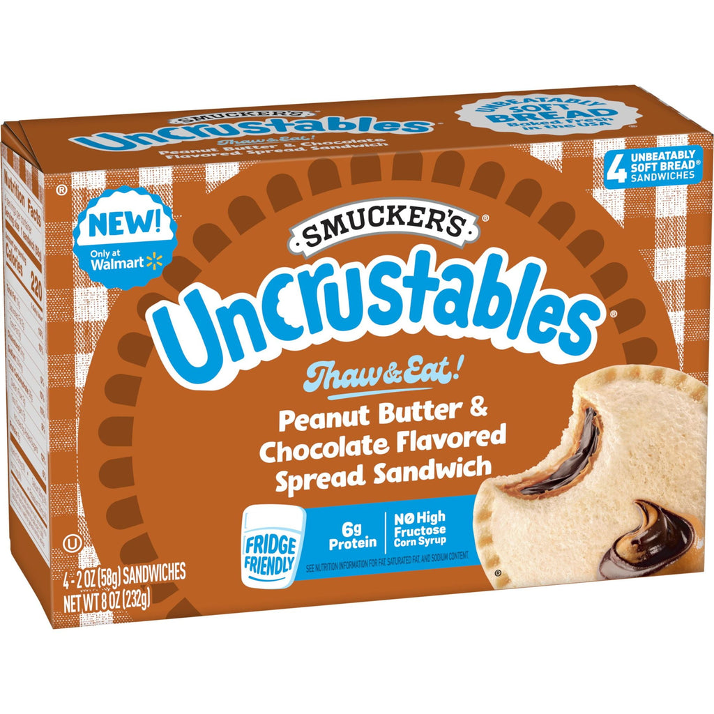 Smucker's Uncrustables Peanut Butter & Chocolate Flavored Spread Sandwiches Frozen 4 Count 8 Oz