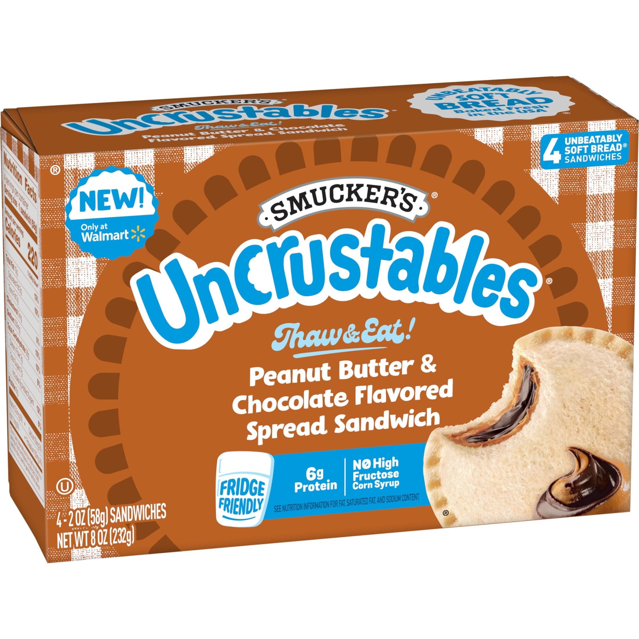 Smucker's Uncrustables Peanut Butter & Chocolate Flavored Spread Sandwiches Frozen 4 Count 8 Oz