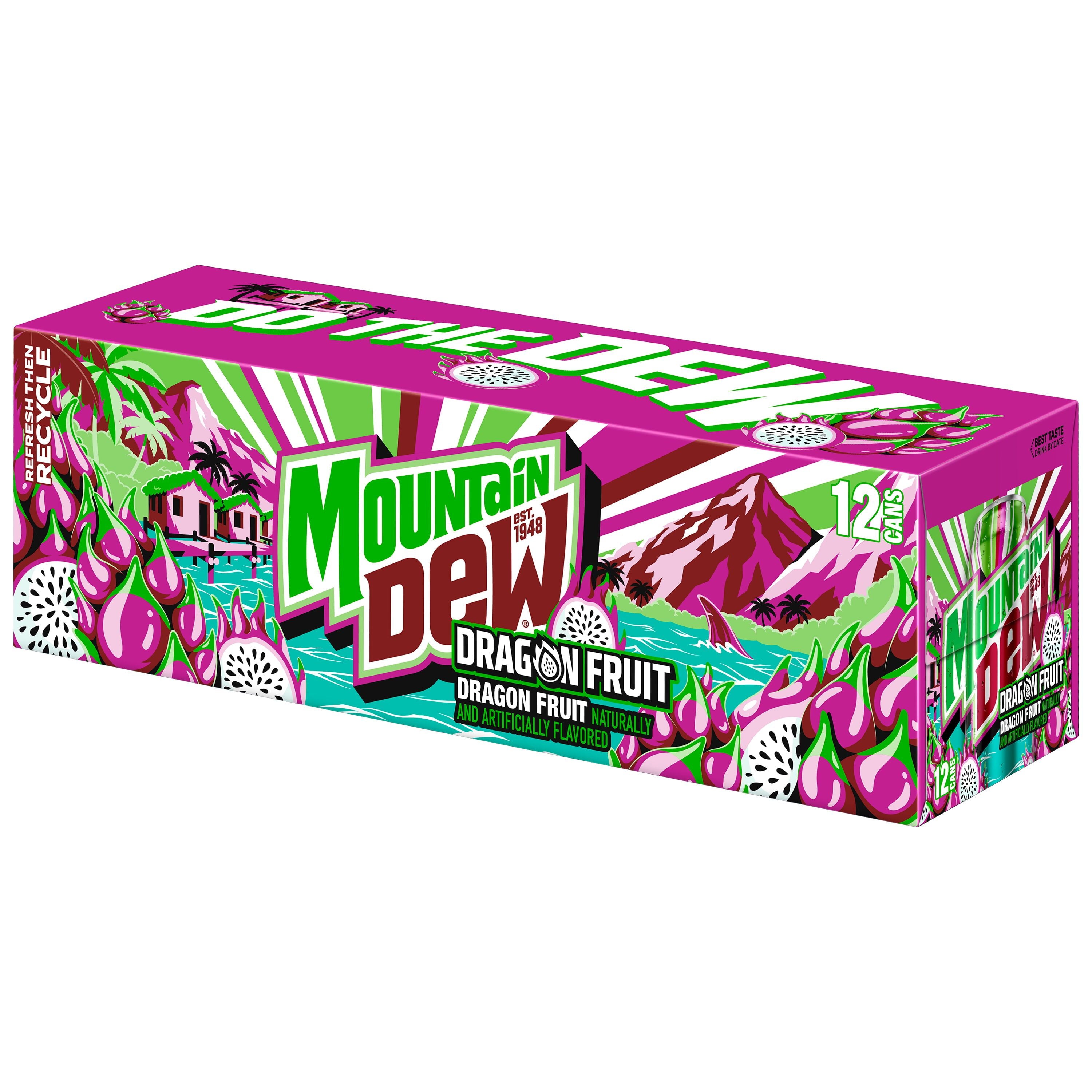 Mountain Dew Dragon Fruit Soda Pop Cans 12 Fl Oz 12 Pack