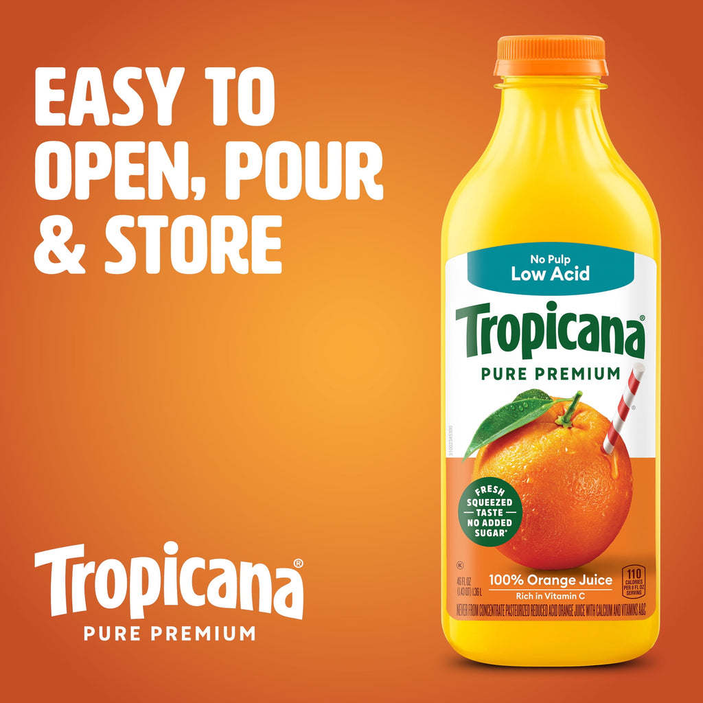 Tropicana Pure Premium 100% Orange Juice Original No Pulp Low Acid 46 fl oz