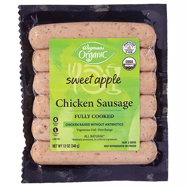 Wegmans Organic Sweet Apple Chicken Sausage-12 oz