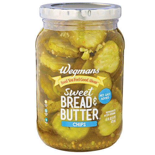 Wegmans No Salt Added Bread & Butter Pickle Chips 16 Fl Oz
