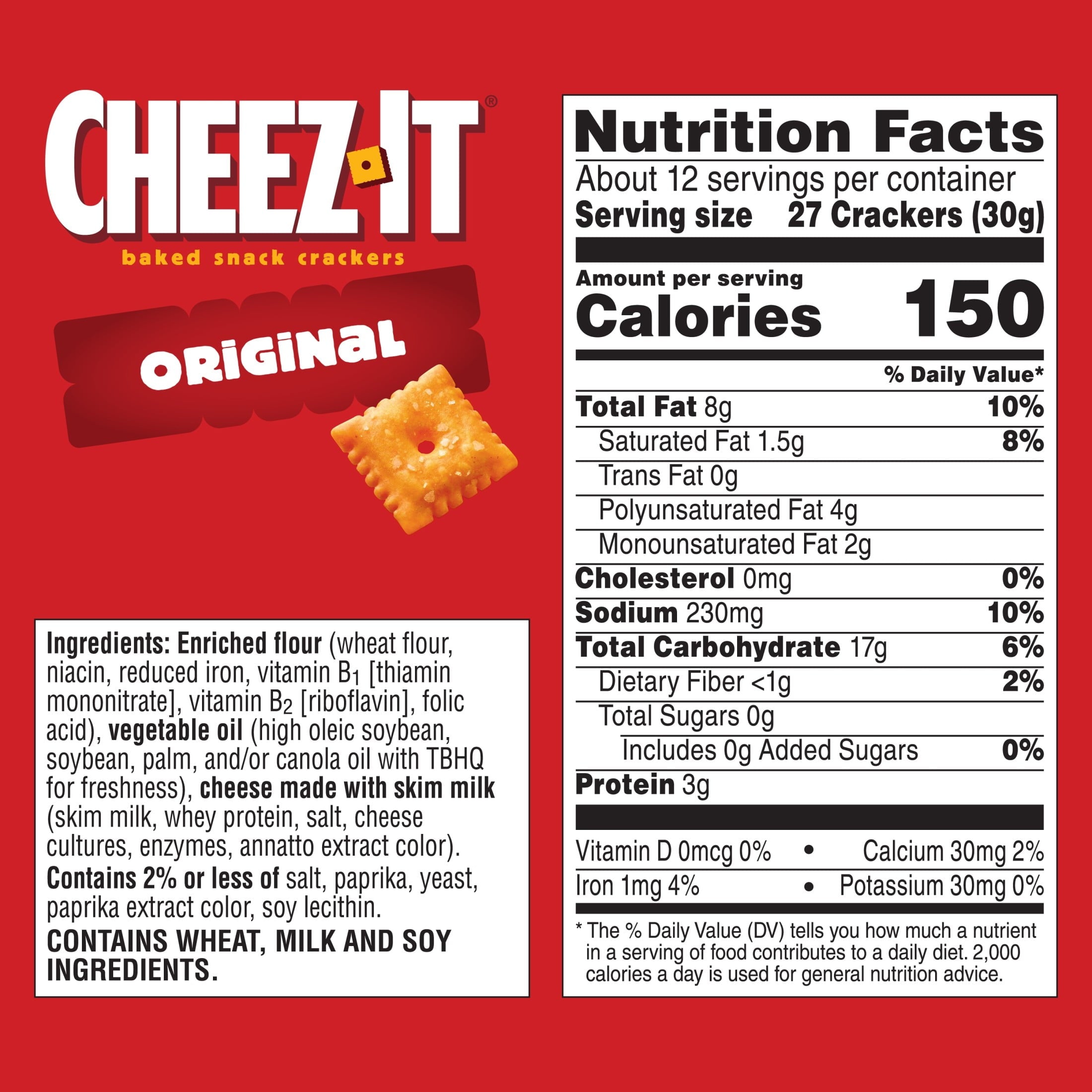 Original Baked Snack Crackers 12.4 Oz 1 Count Cheez-It