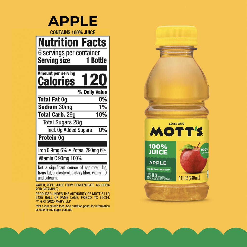 Mott's 100% Apple Juice Pulp-Free 8 fl oz 6 Count Bottles