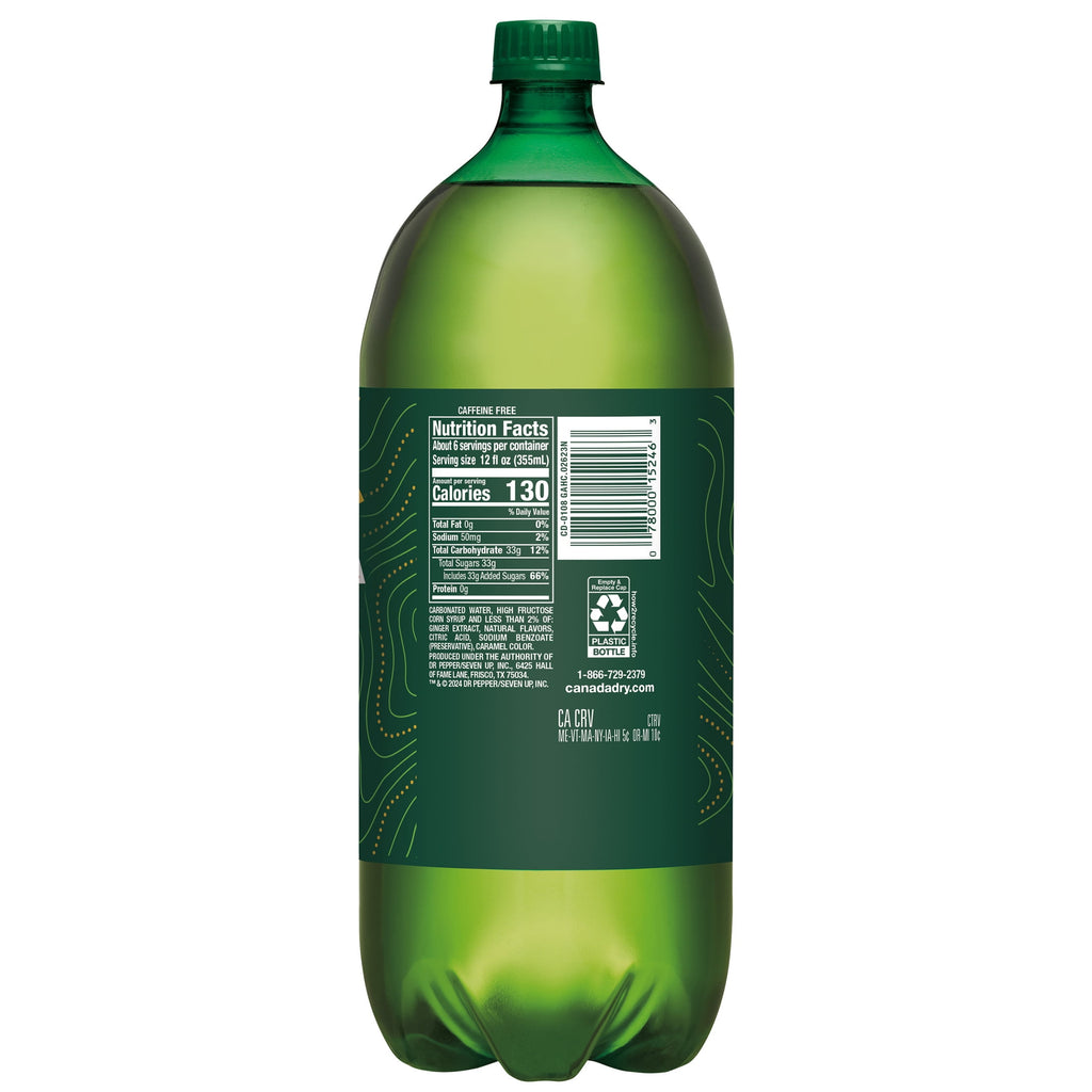 Canada Dry Caffeine Free Ginger Ale Soda Pop Bottle 2 L