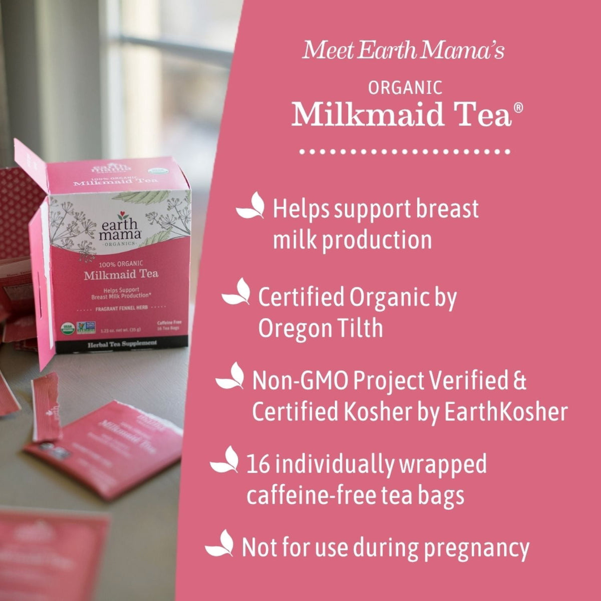 Earth Mama Organic Milkmaid Lactation Herbal Tea Bags Caffeine Free 1.23 oz 16 Count