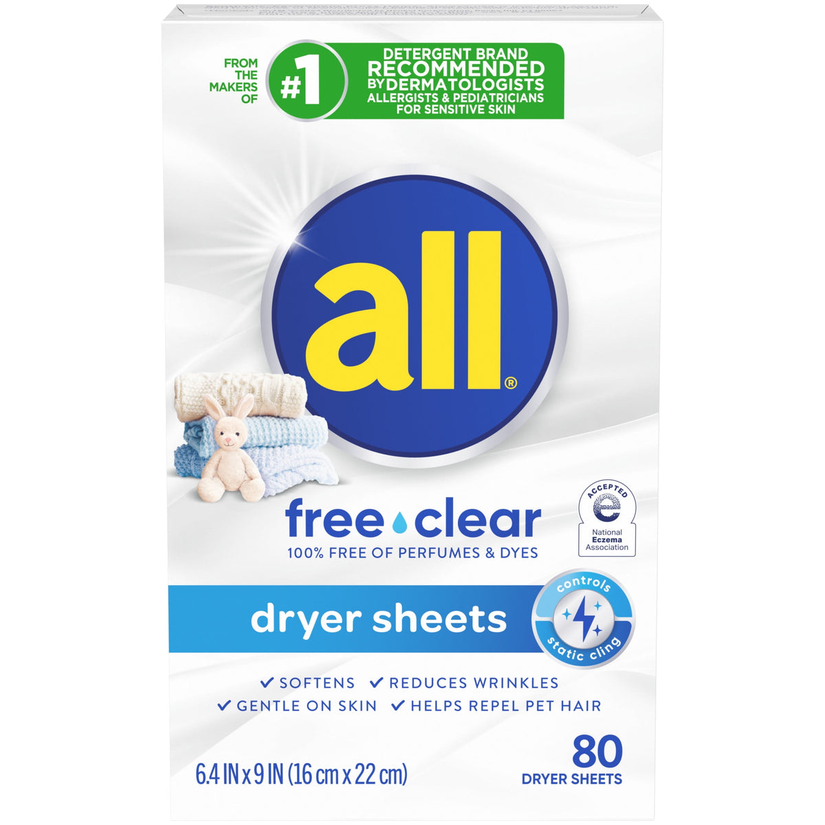 all free clear Fabric Softening Dryer Sheets Unscented 80 Count