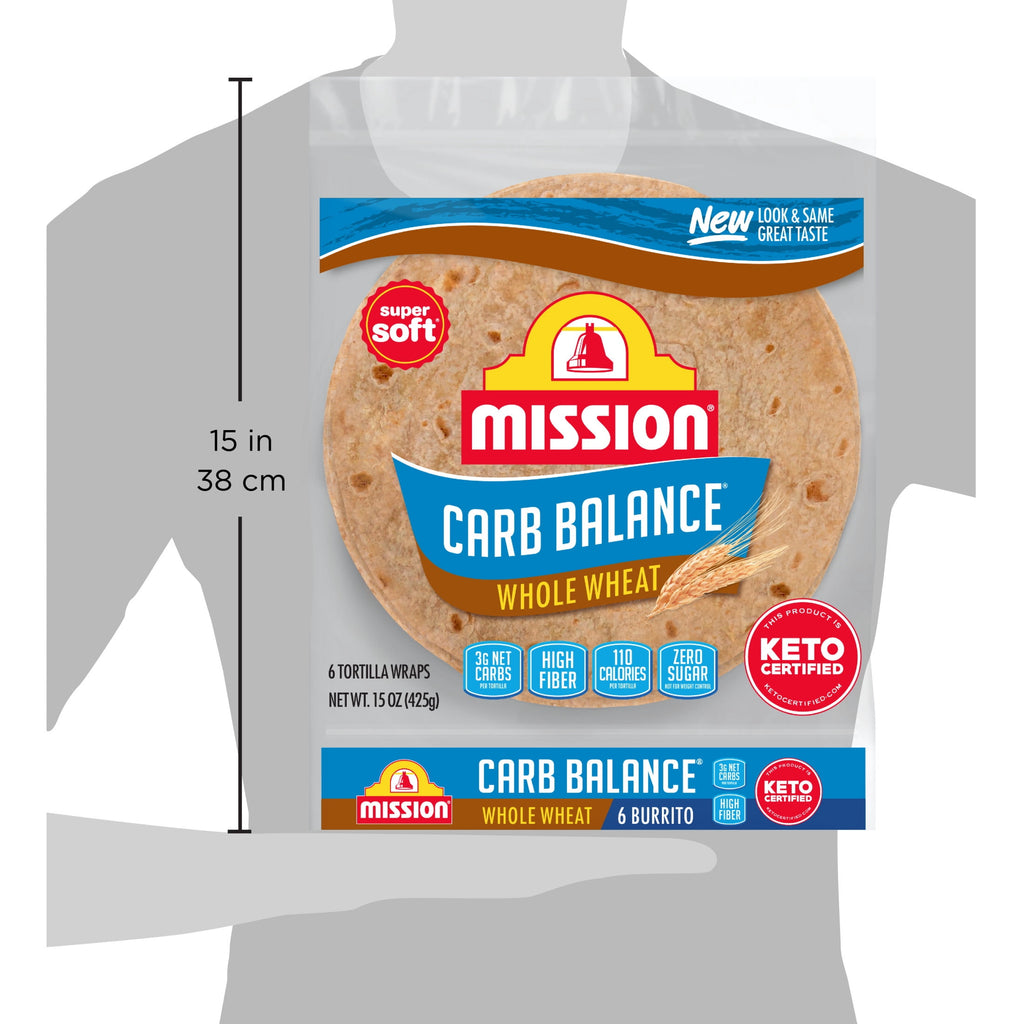 Carb Balance Whole Wheat Flour Tortillas Burrito Size 15 Oz 6 Count Mission